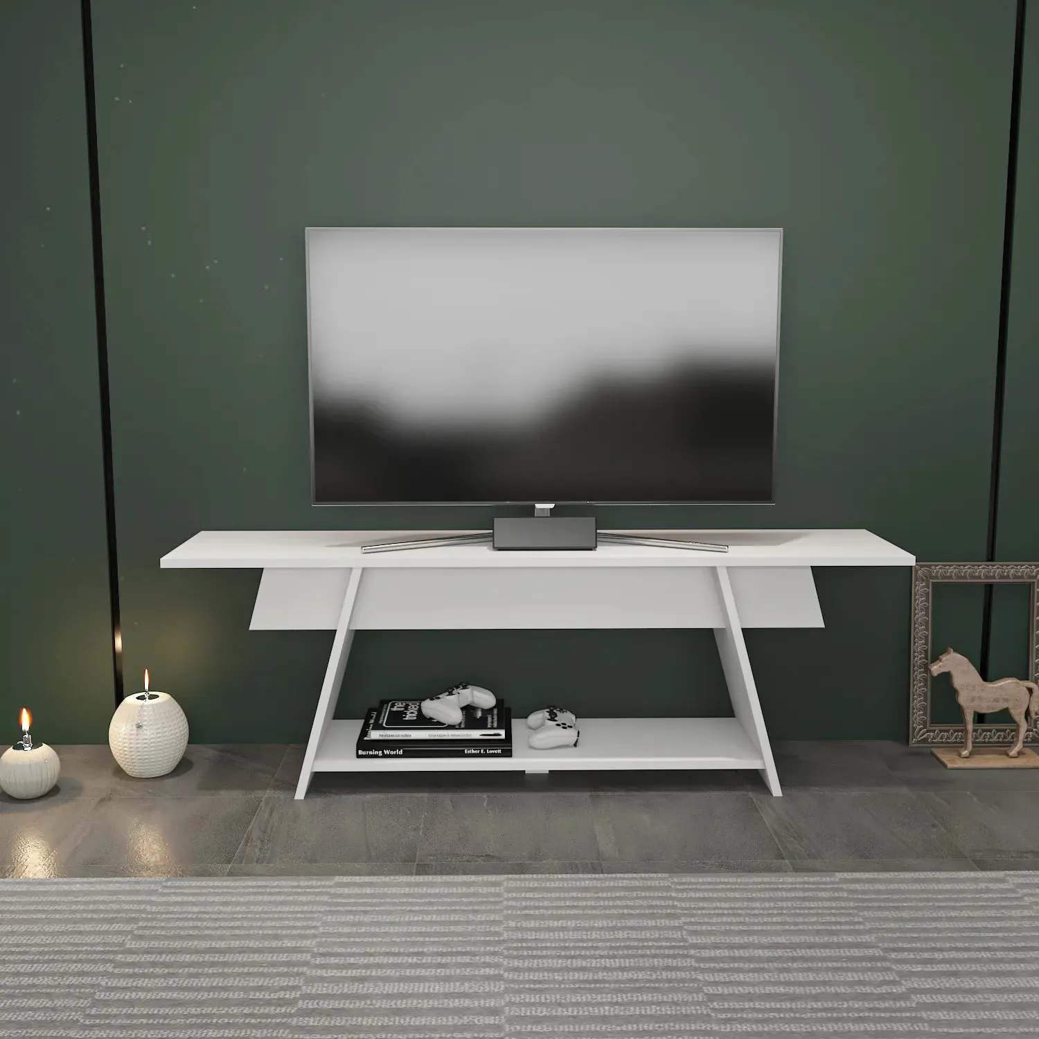 Lanca 59" Wide Minimalist TV Stand Media Console | Streamlined Design for TVs up to 68" Decorotika