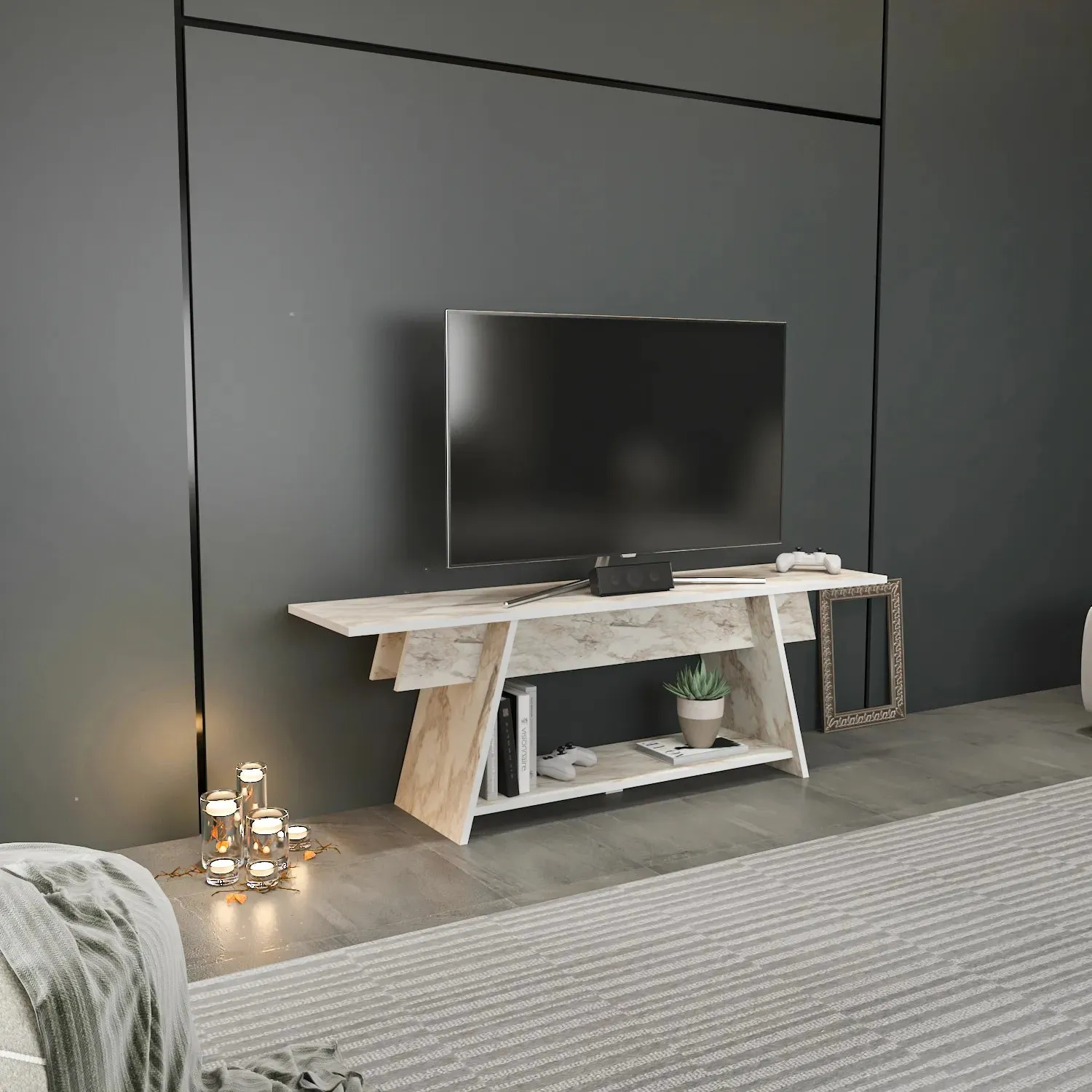 Lanca 59" Wide Minimalist TV Stand Media Console | Streamlined Design for TVs up to 68" Decorotika