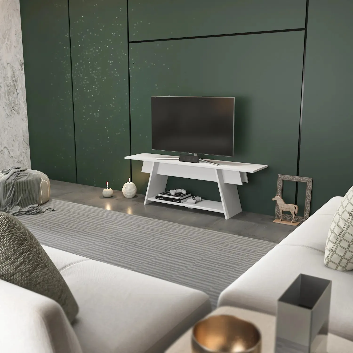Lanca 59" Wide Minimalist TV Stand Media Console | Streamlined Design for TVs up to 68" Decorotika