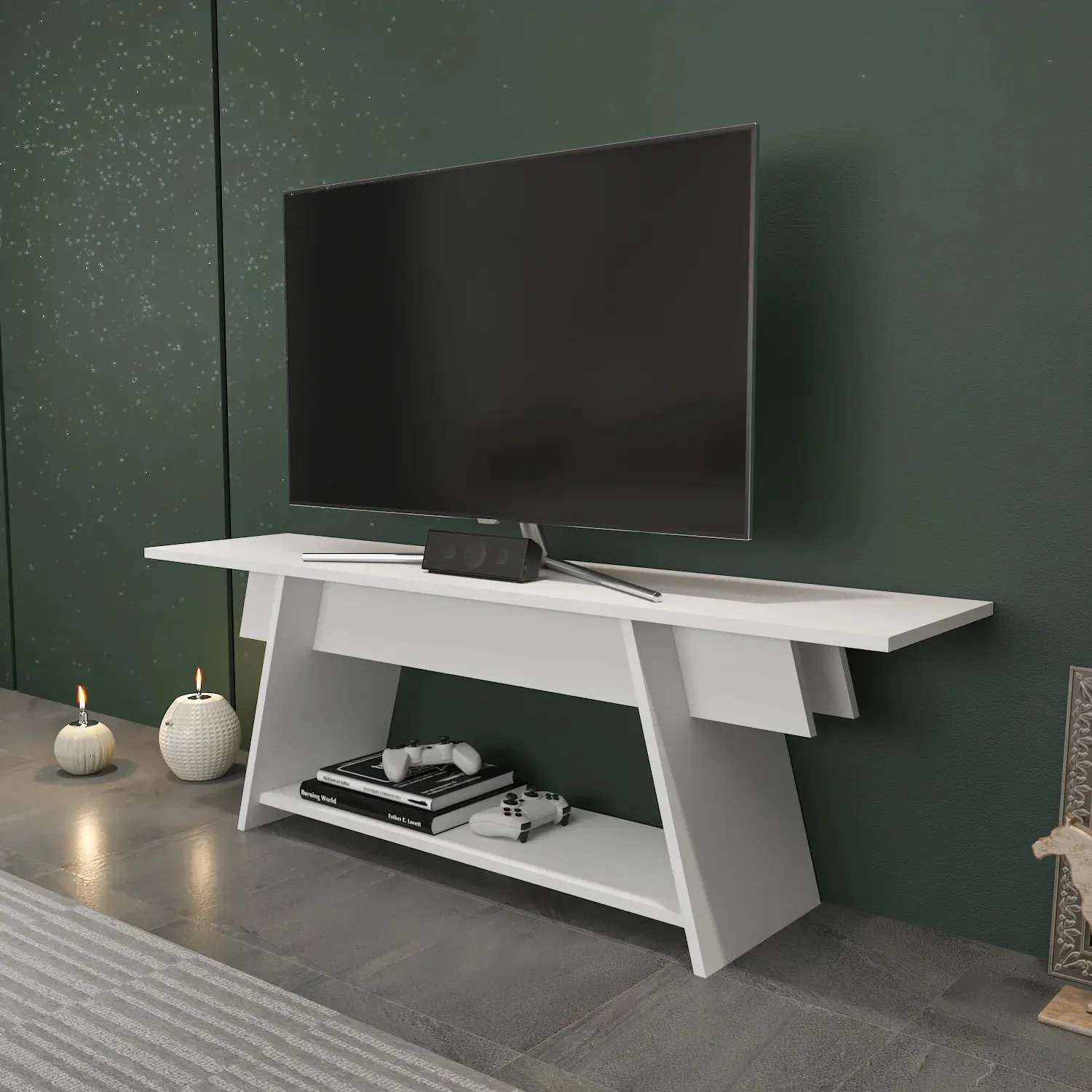 Lanca 59" Wide Minimalist TV Stand Media Console | Streamlined Design for TVs up to 68" Decorotika