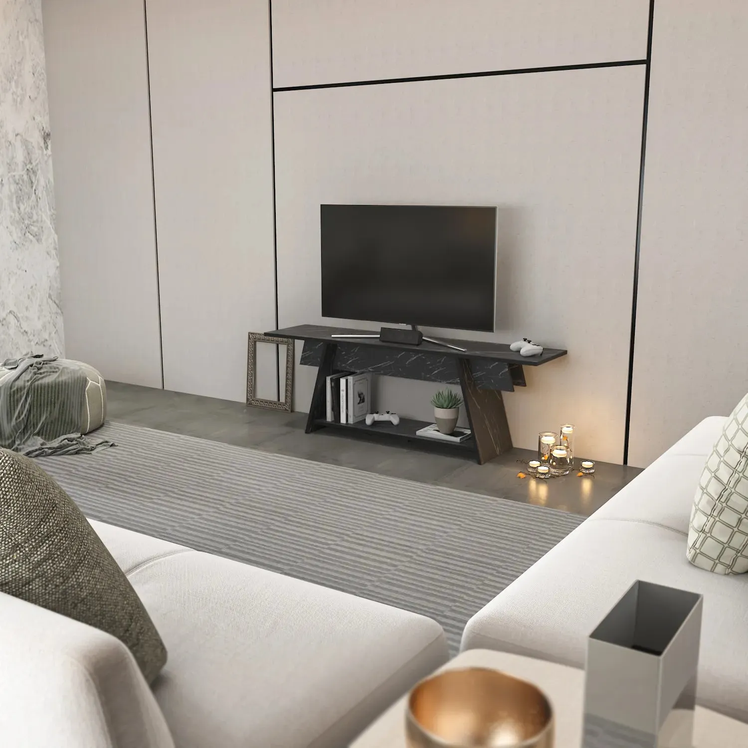 Lanca 59" Wide Minimalist TV Stand Media Console | Streamlined Design for TVs up to 68" Decorotika