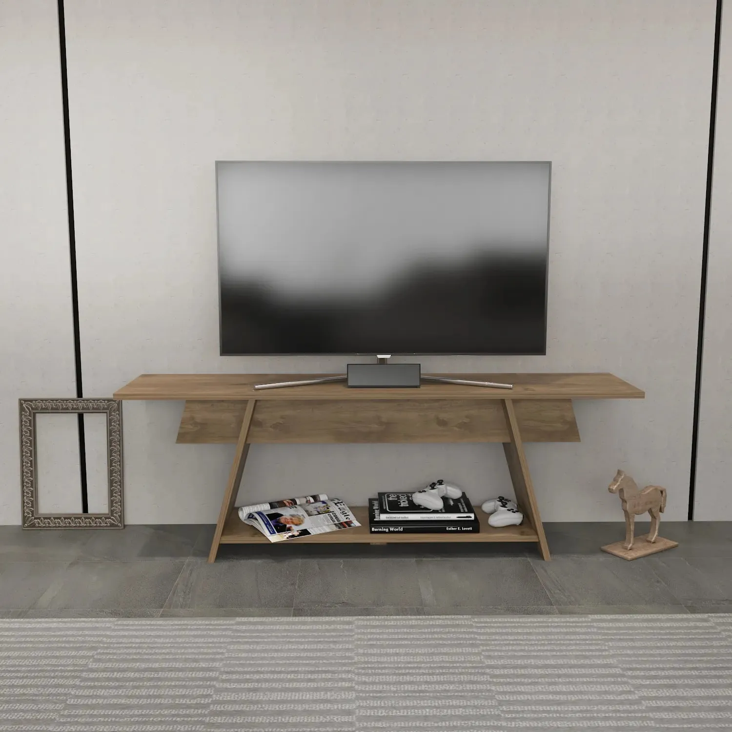 Lanca 59" Wide Minimalist TV Stand Media Console | Streamlined Design for TVs up to 68" Decorotika