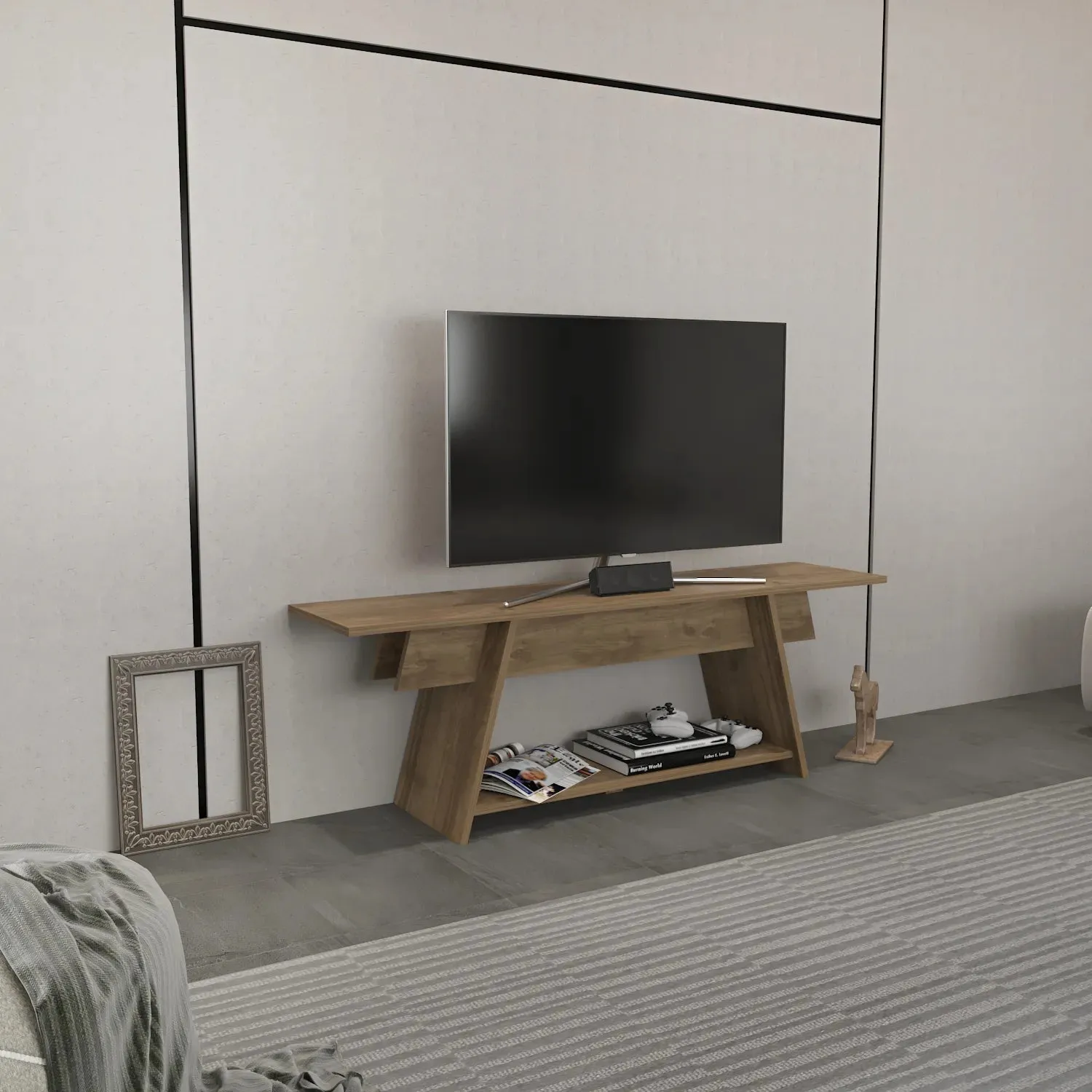 Lanca 59" Wide Minimalist TV Stand Media Console | Streamlined Design for TVs up to 68" Decorotika