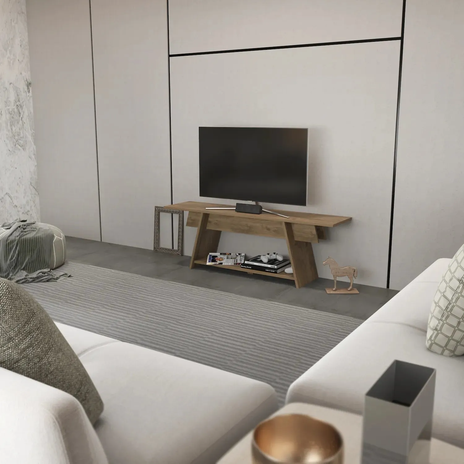 Lanca 59" Wide Minimalist TV Stand Media Console | Streamlined Design for TVs up to 68" Decorotika
