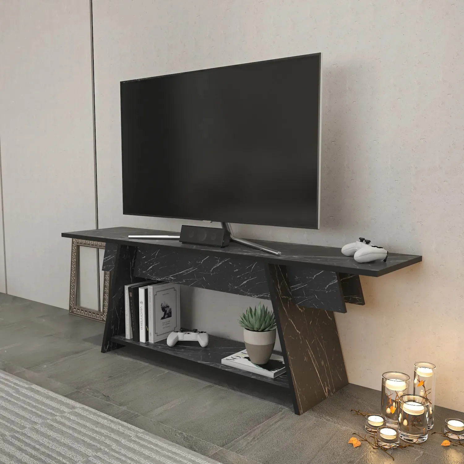 Lanca 59" Wide Minimalist TV Stand Media Console | Streamlined Design for TVs up to 68" Decorotika