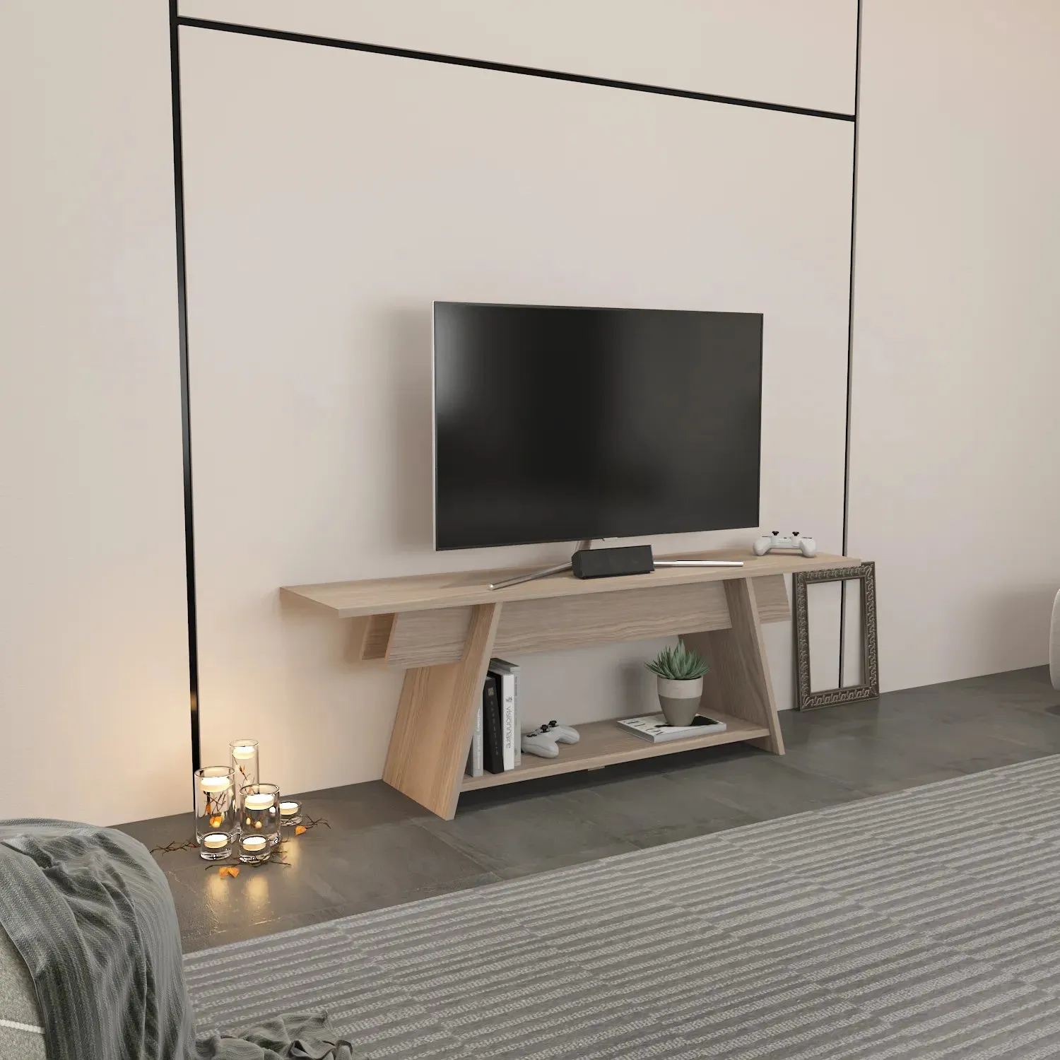 Lanca 59" Wide Minimalist TV Stand Media Console | Streamlined Design for TVs up to 68" Decorotika