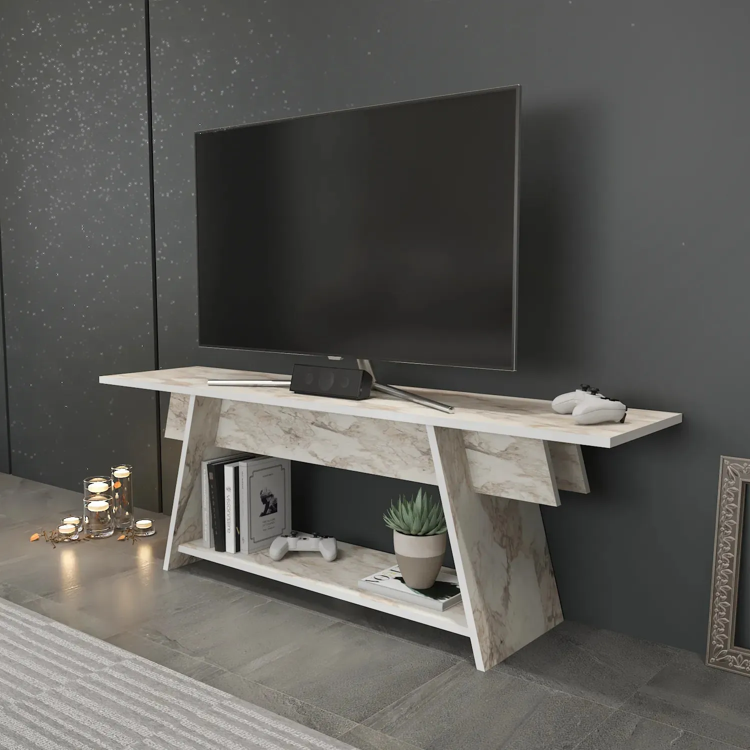 Lanca 59" Wide Minimalist TV Stand Media Console | Streamlined Design for TVs up to 68" Decorotika