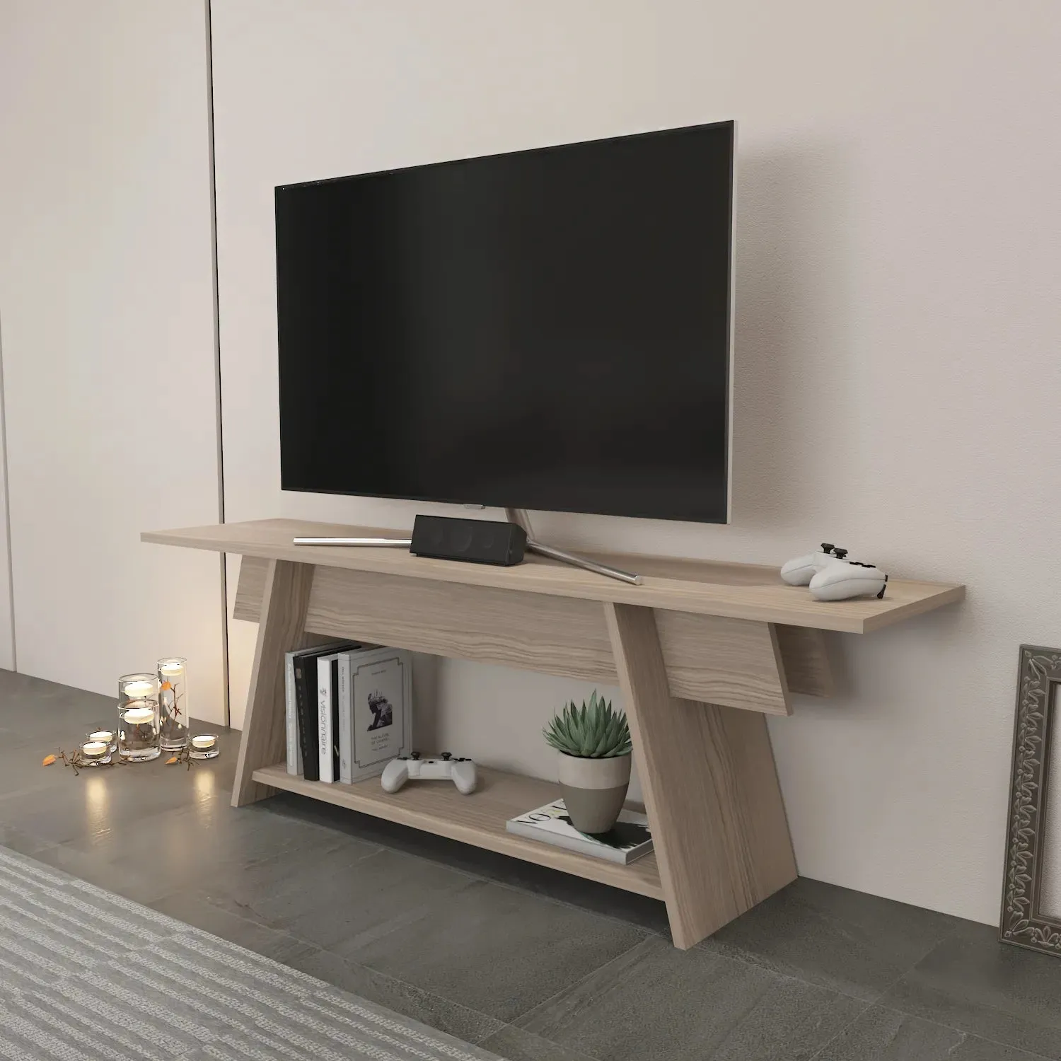 Lanca 59" Wide Minimalist TV Stand Media Console | Streamlined Design for TVs up to 68" Decorotika