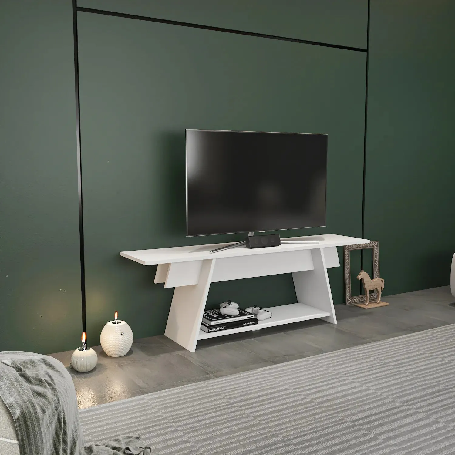 Lanca 59" Wide Minimalist TV Stand Media Console | Streamlined Design for TVs up to 68" Decorotika
