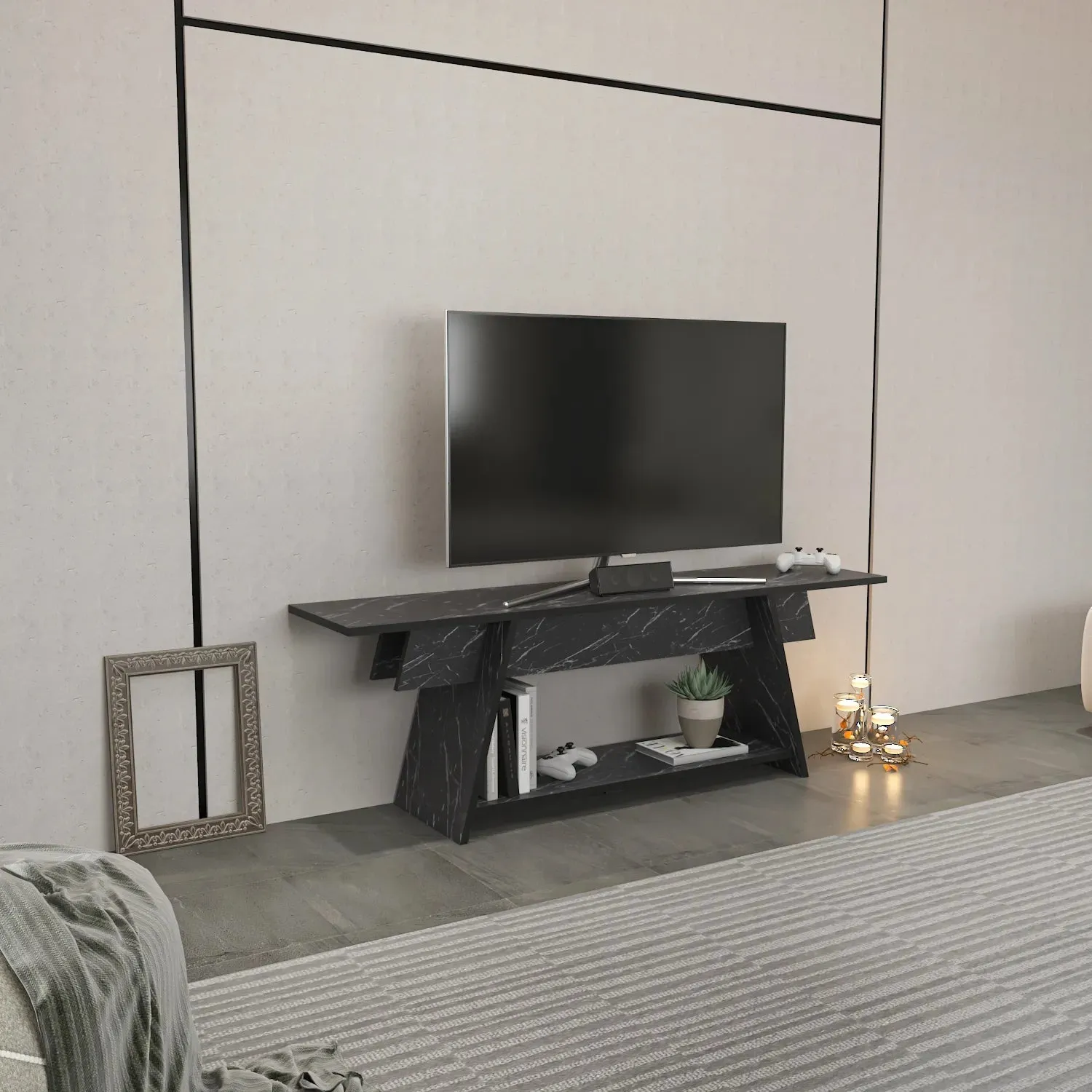 Lanca 59" Wide Minimalist TV Stand Media Console | Streamlined Design for TVs up to 68" Decorotika