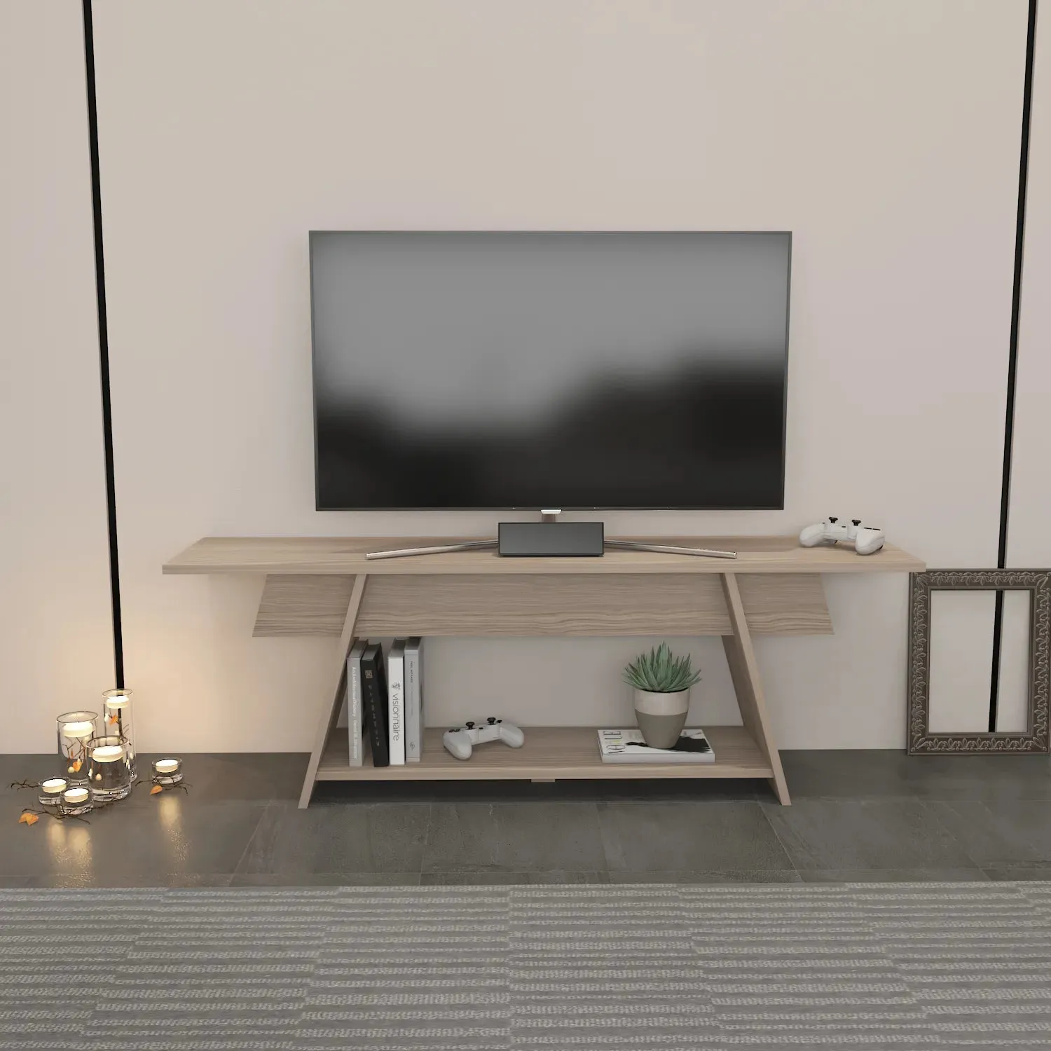 Lanca 59" Wide Minimalist TV Stand Media Console | Streamlined Design for TVs up to 68" Decorotika