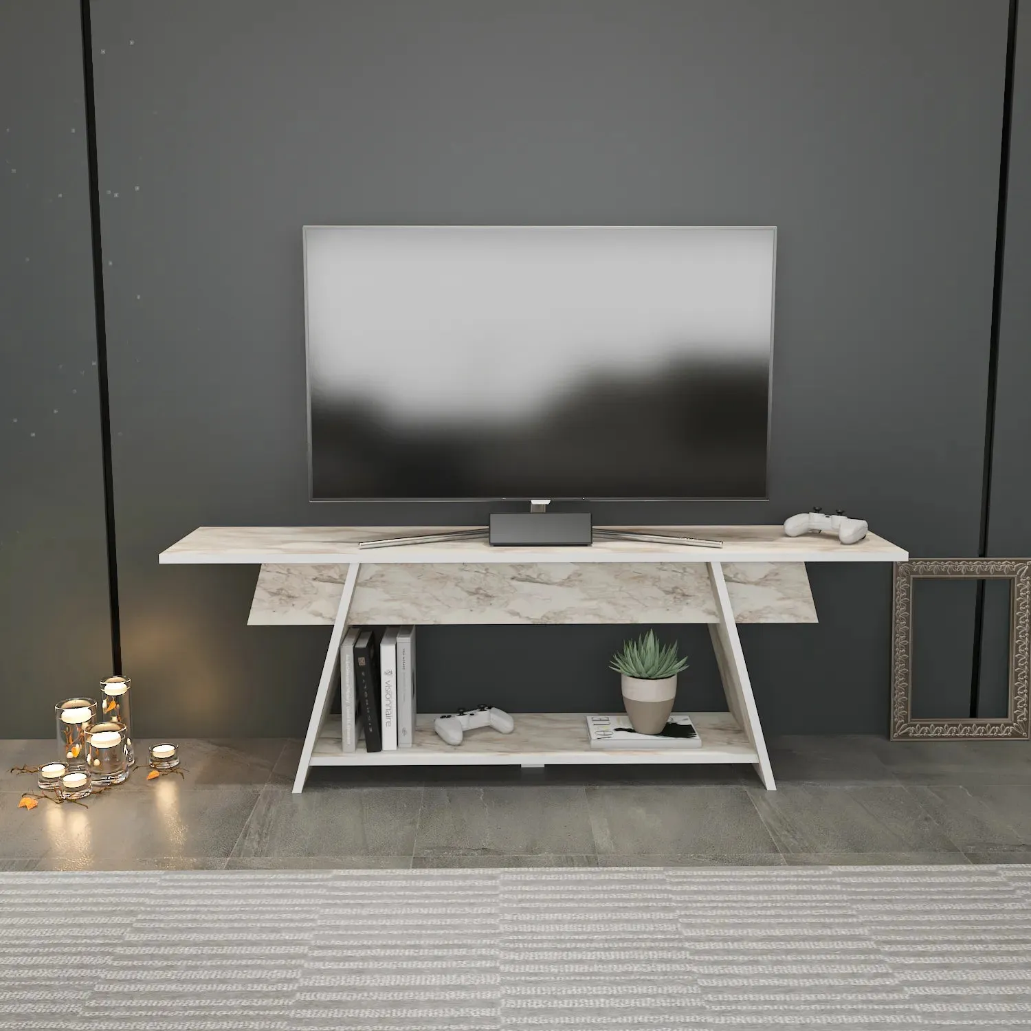 Lanca 59" Wide Minimalist TV Stand Media Console | Streamlined Design for TVs up to 68" Decorotika