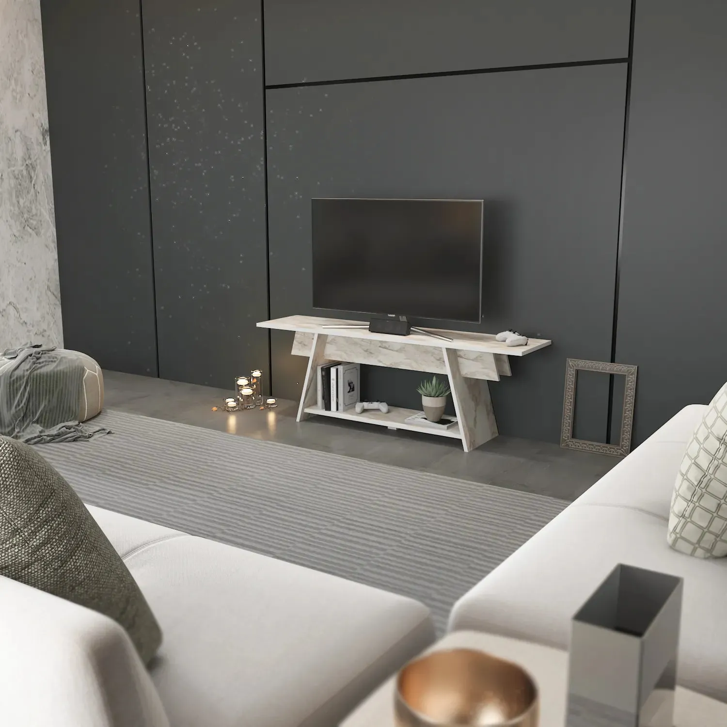 Lanca 59" Wide Minimalist TV Stand Media Console | Streamlined Design for TVs up to 68" Decorotika
