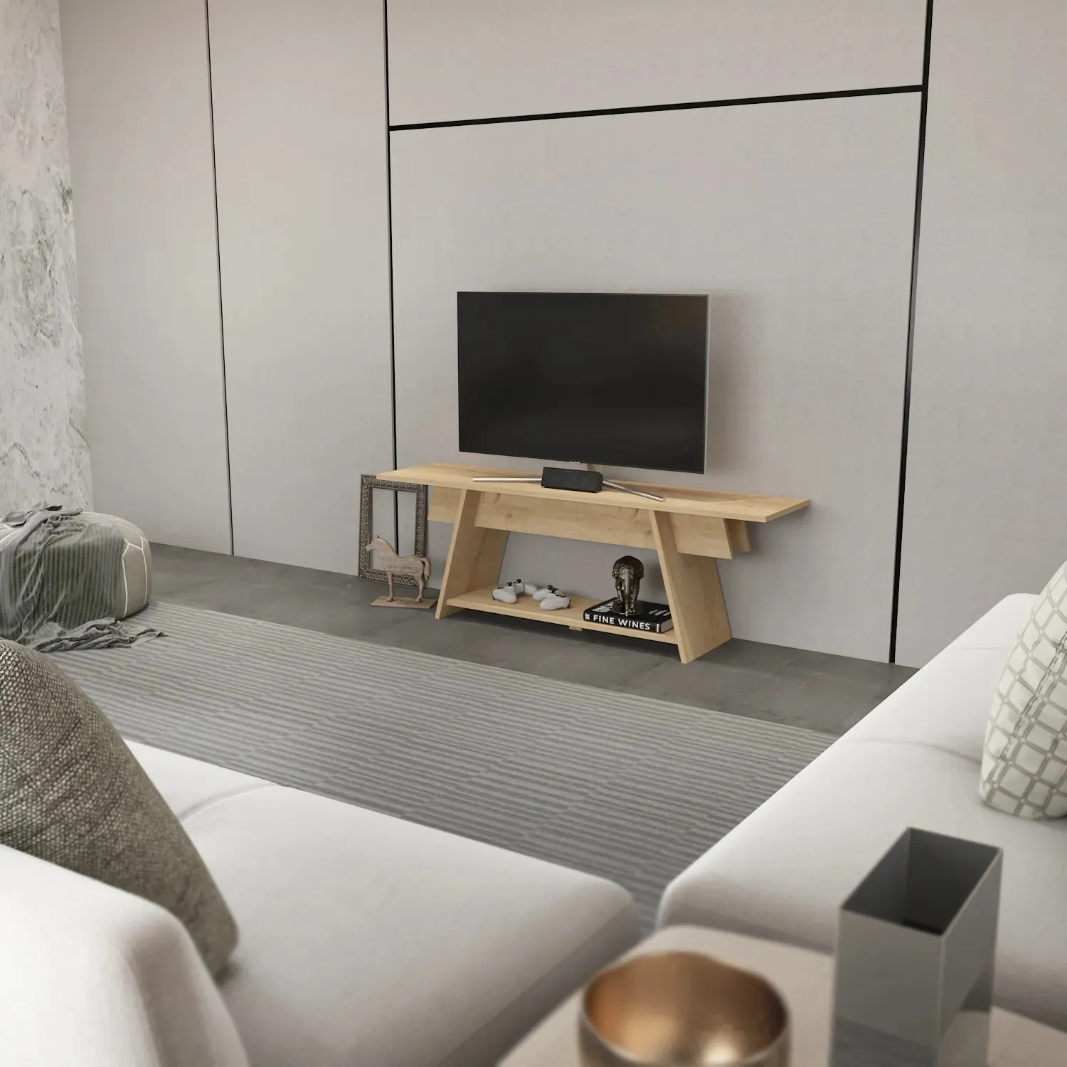 Lanca 59" Wide Minimalist TV Stand Media Console | Streamlined Design for TVs up to 68" Decorotika