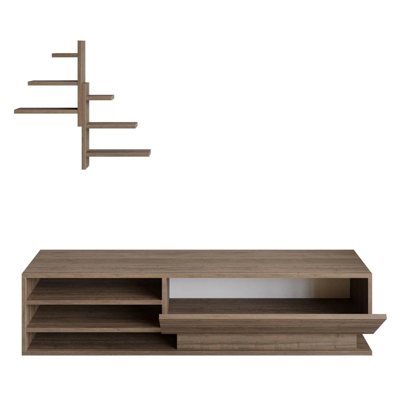 Linda TV Stand and Media Console with Cabinet, Wall Shelves for TVs up to 67" Decorotika