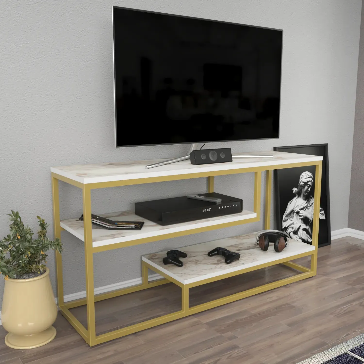 Lorin 47 inch Wide Metal Wood TV Stand Media Console for TVs up to 55 inch Decorotika