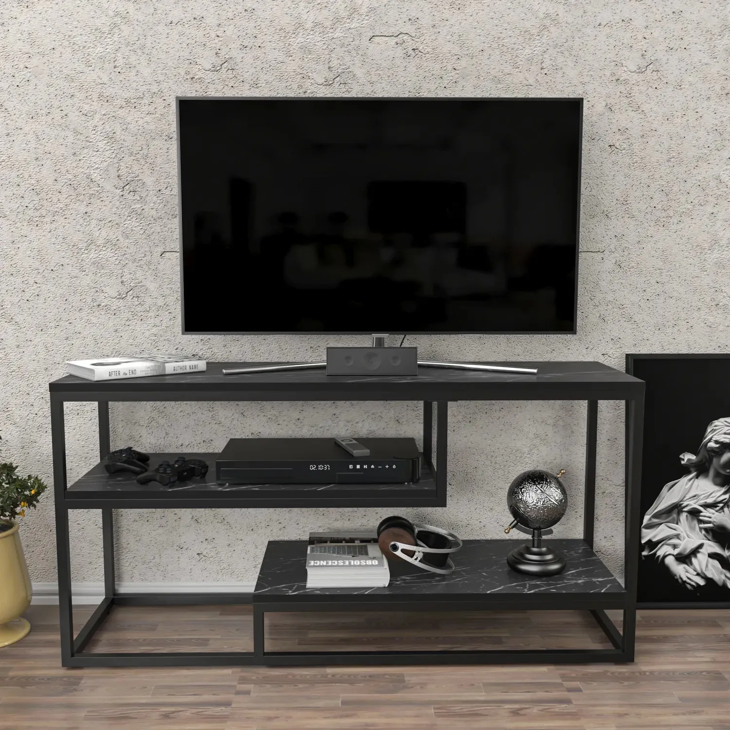 Lorin 47 inch Wide Metal Wood TV Stand Media Console for TVs up to 55 inch Decorotika