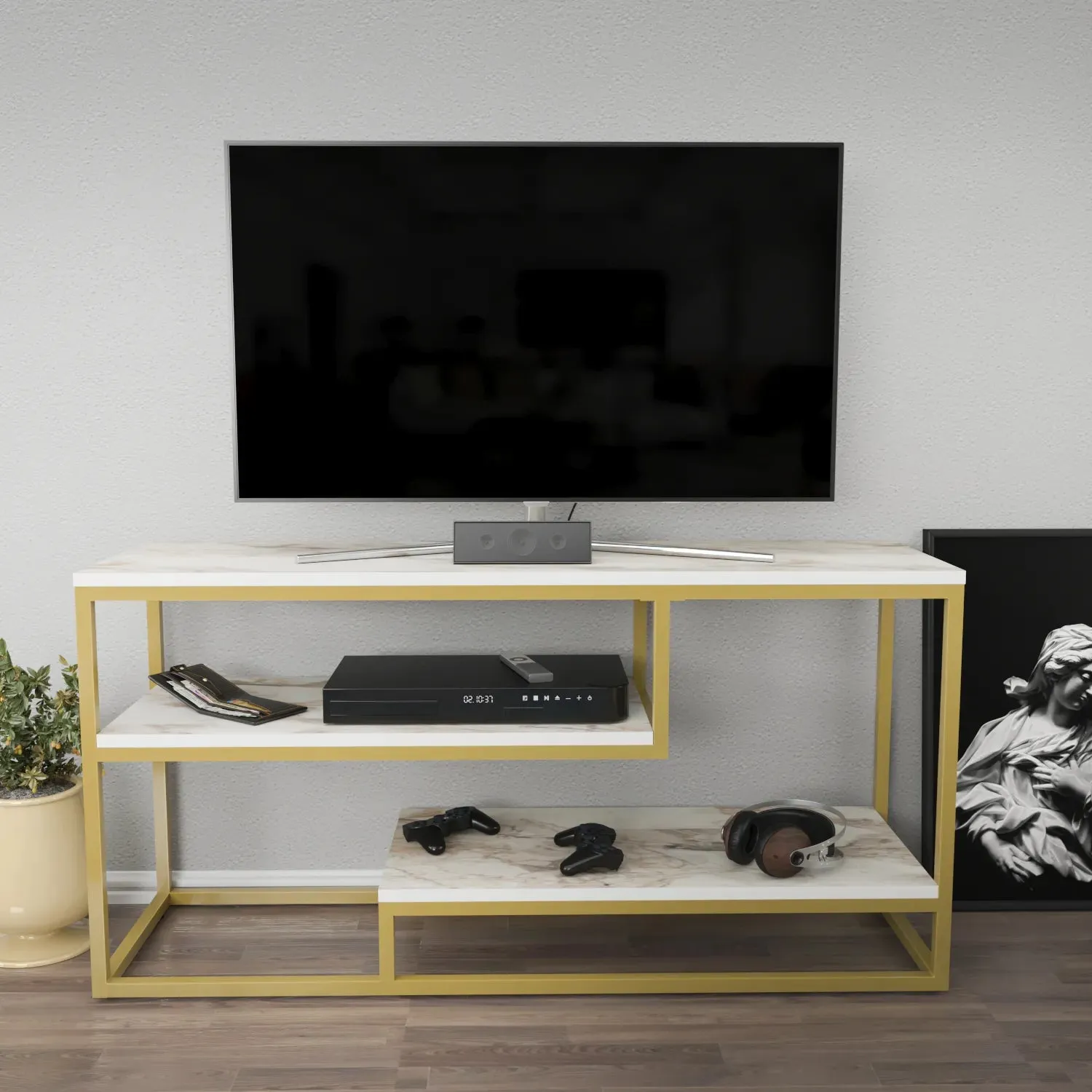 Lorin 47 inch Wide Metal Wood TV Stand Media Console for TVs up to 55 inch Decorotika