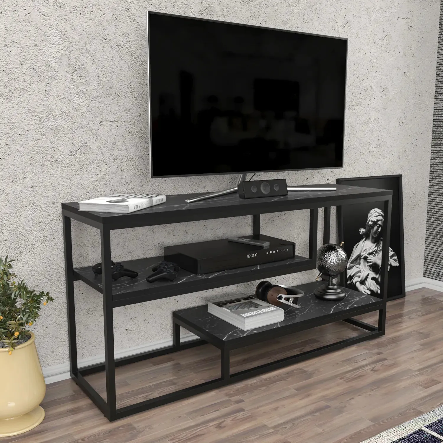 Lorin 47 inch Wide Metal Wood TV Stand Media Console for TVs up to 55 inch Decorotika