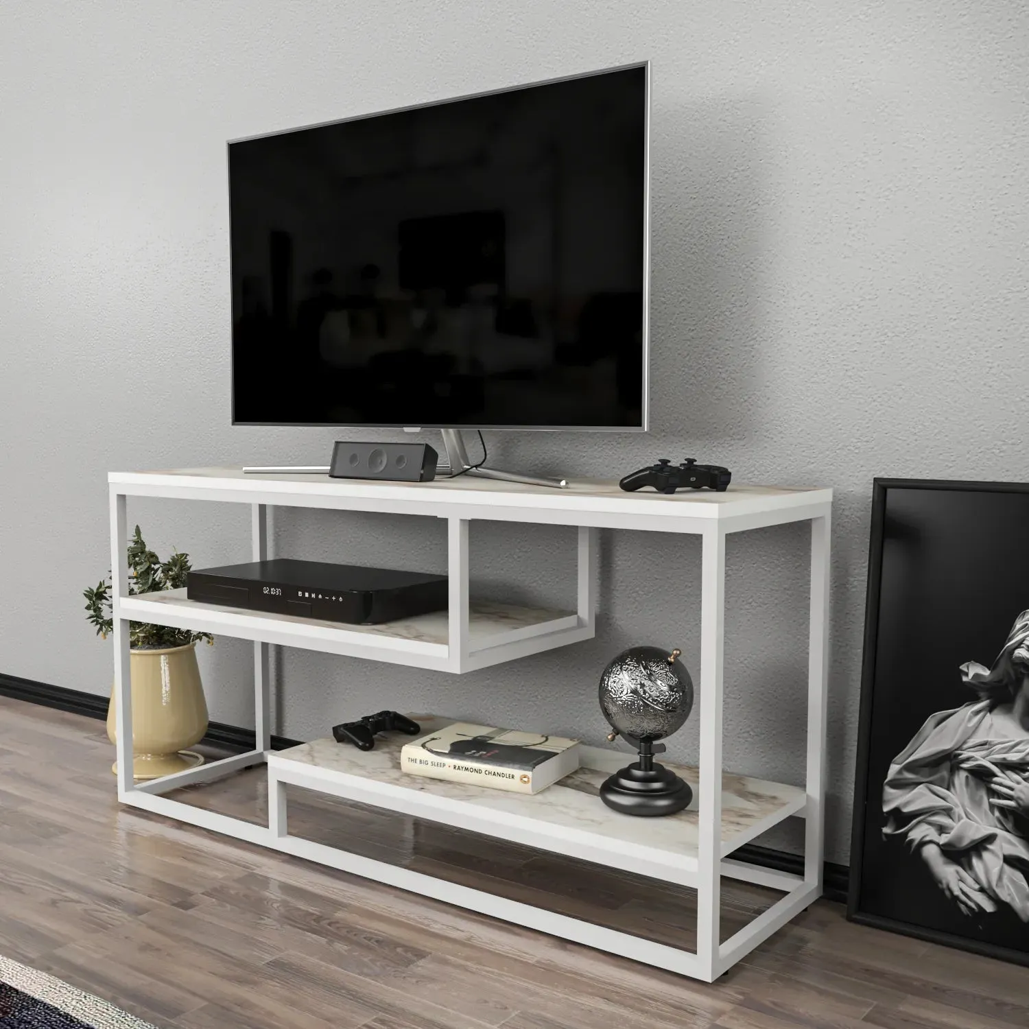 Lorin 47 inch Wide Metal Wood TV Stand Media Console for TVs up to 55 inch Decorotika