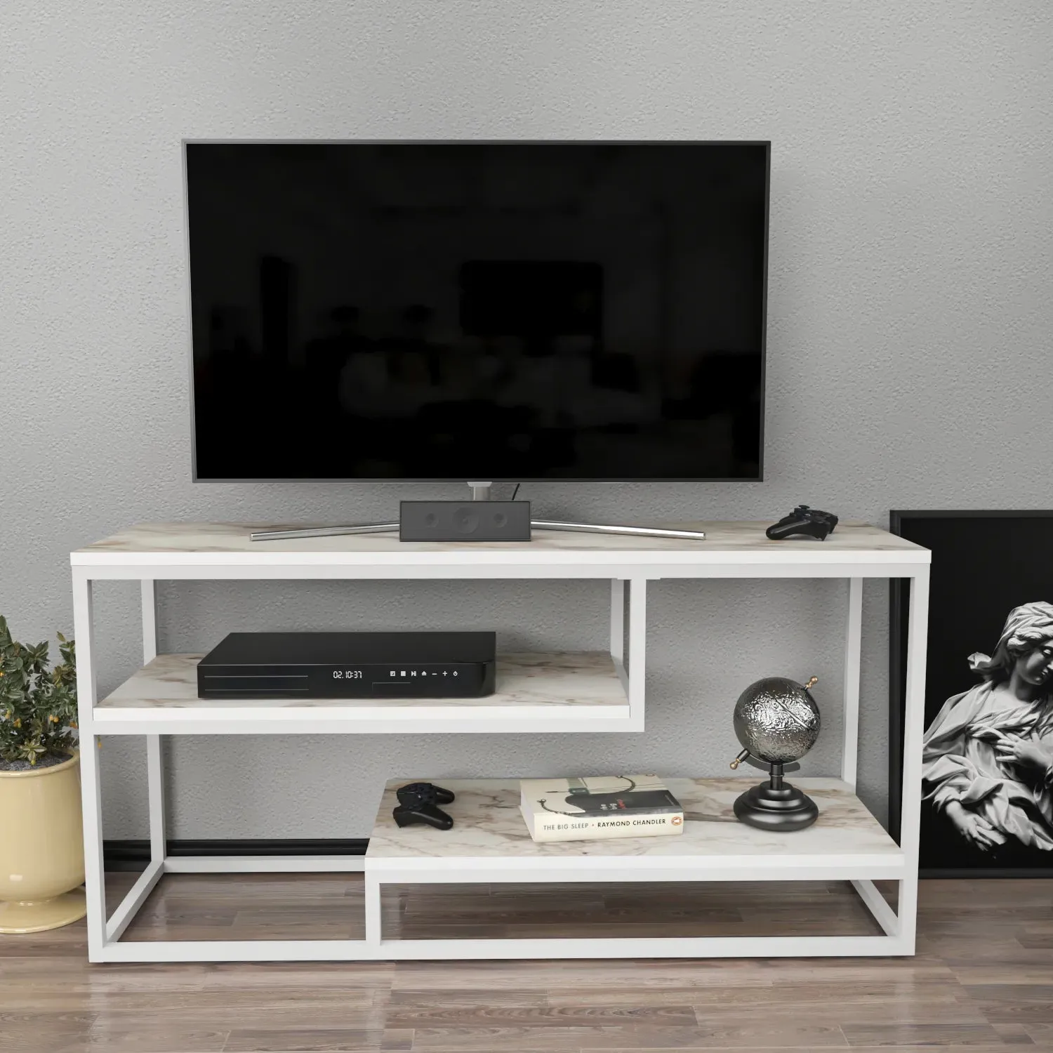 Lorin 47 inch Wide Metal Wood TV Stand Media Console for TVs up to 55 inch Decorotika