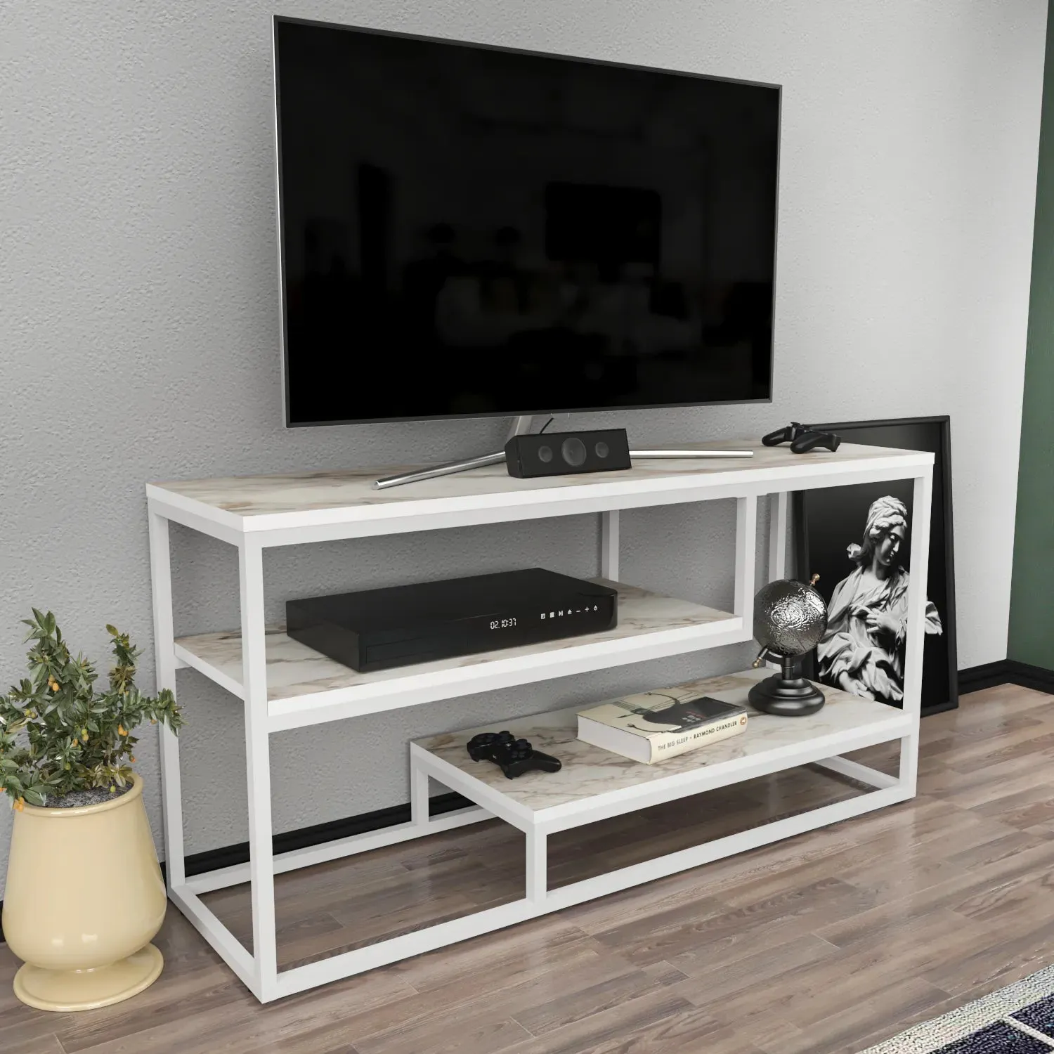 Lorin 47 inch Wide Metal Wood TV Stand Media Console for TVs up to 55 inch Decorotika