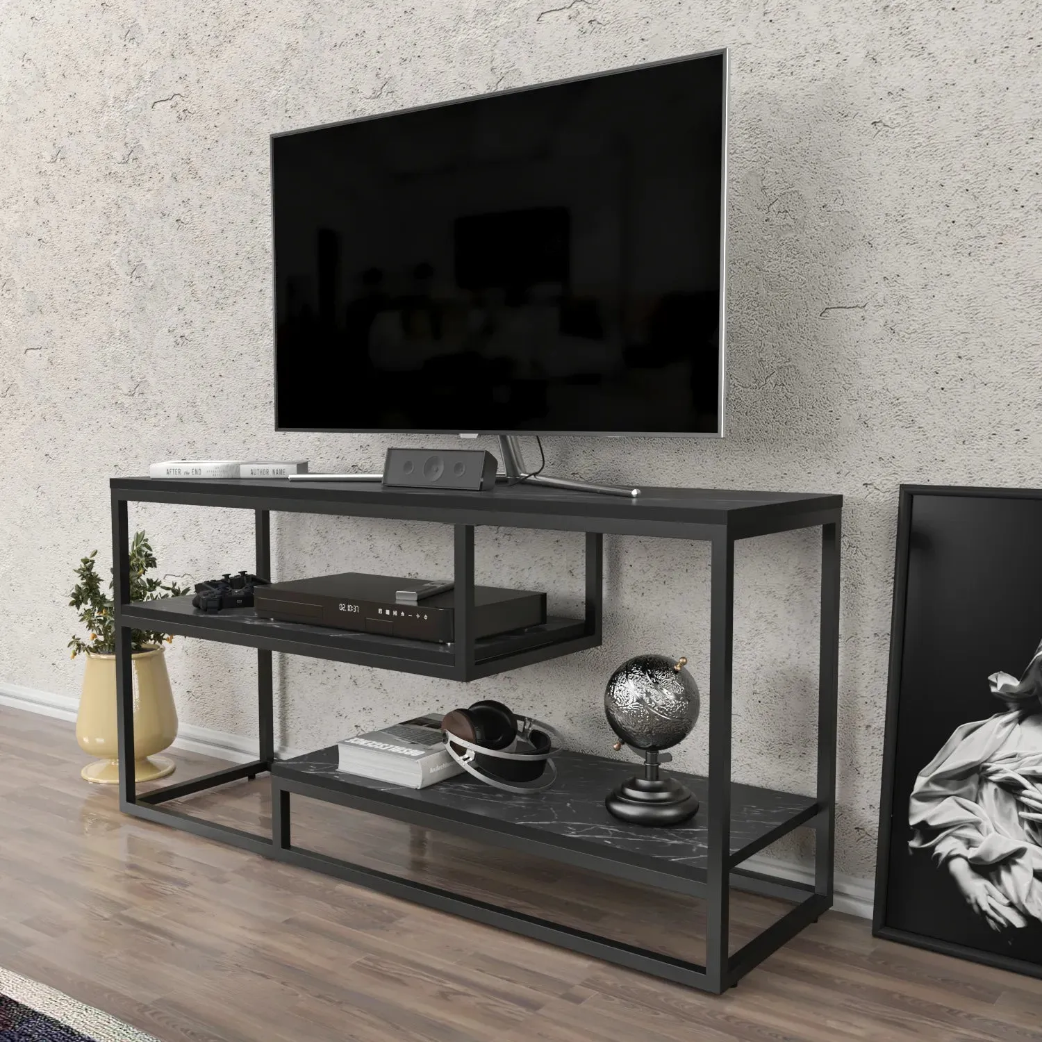 Lorin 47 inch Wide Metal Wood TV Stand Media Console for TVs up to 55 inch Decorotika