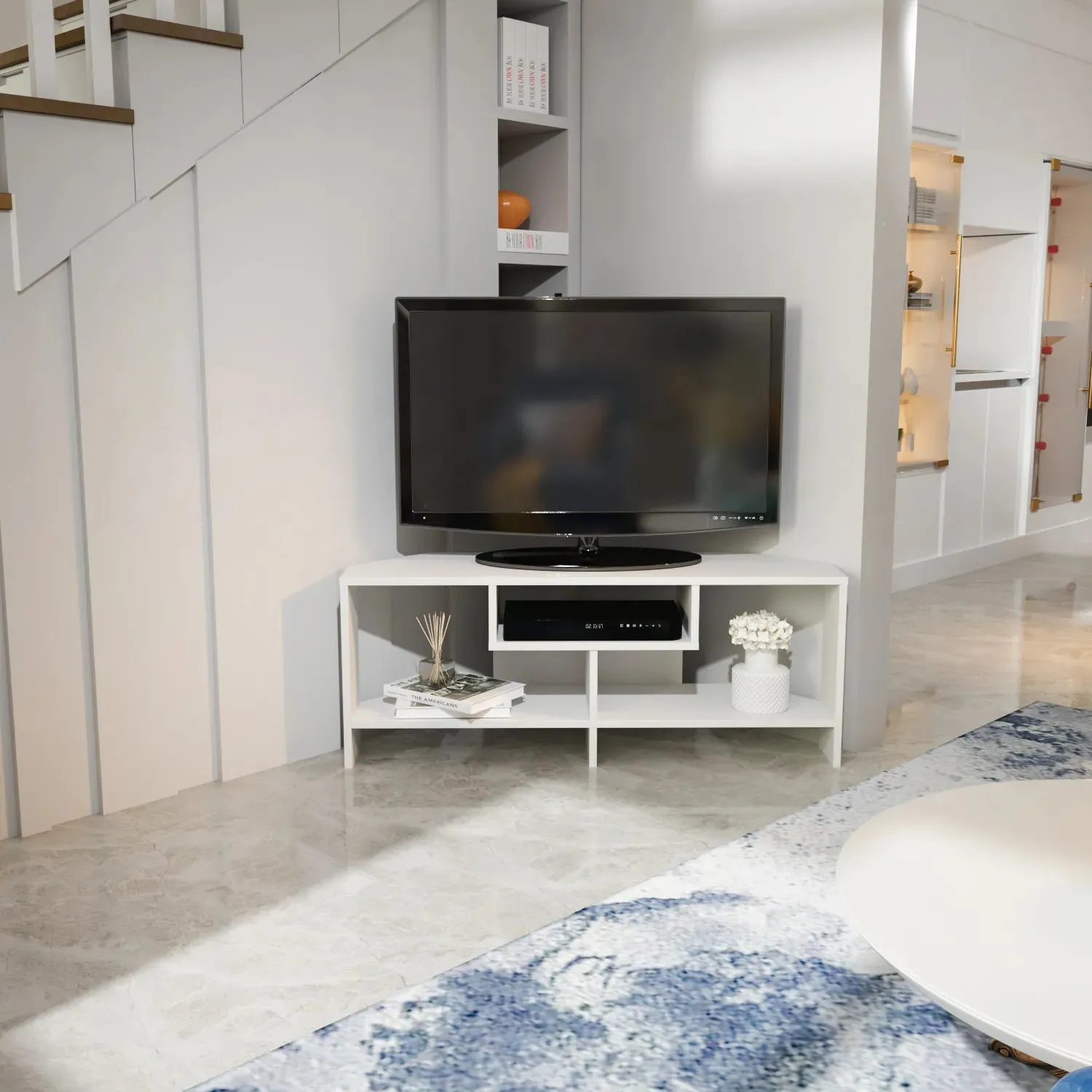 Maldiv 47" Wide Corner TV Stand | Media Console | for TVs up to 50" Decorotika
