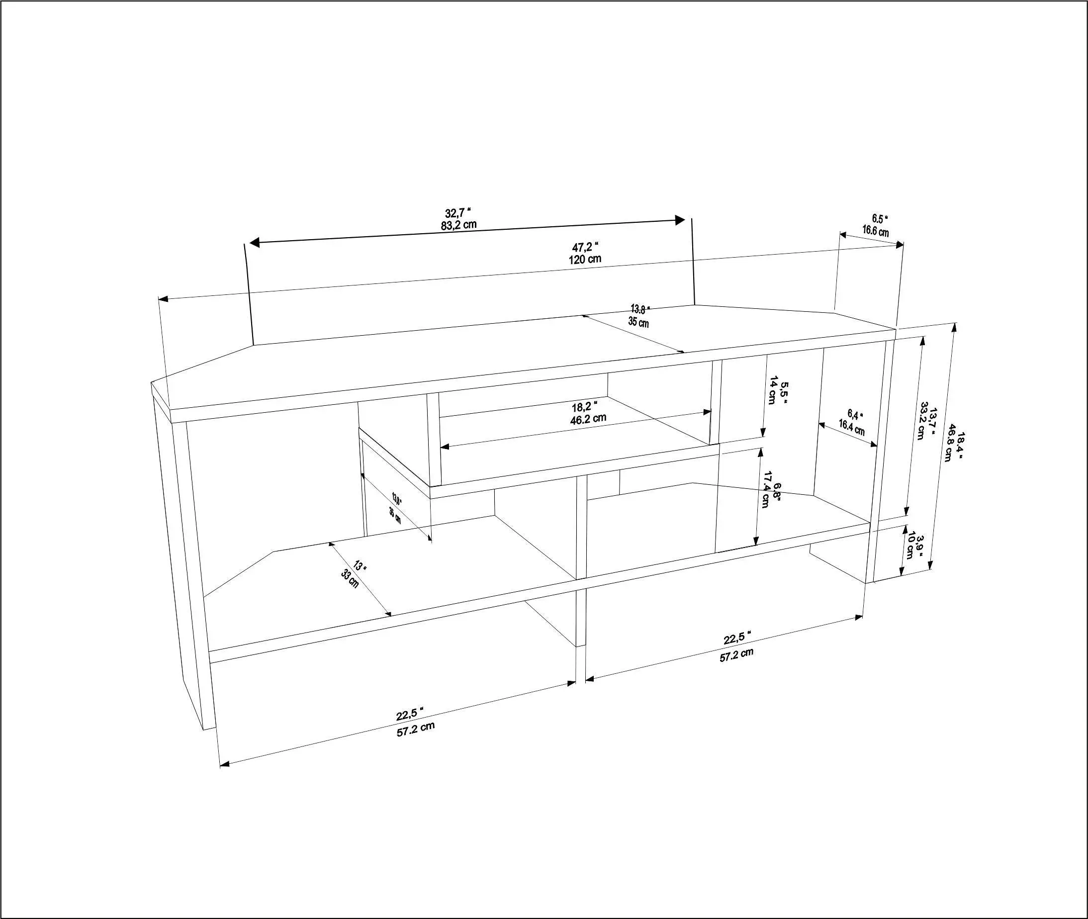 Maldiv 47" Wide Corner TV Stand | Media Console | for TVs up to 50" Decorotika