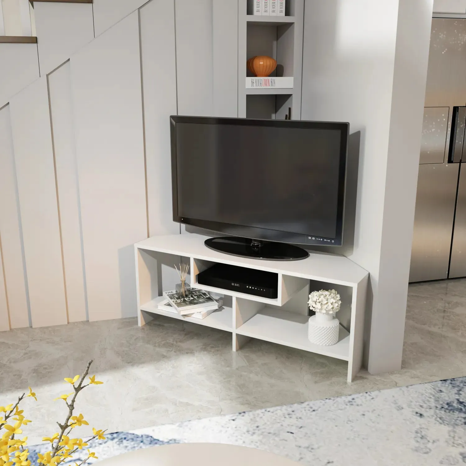 Maldiv 47" Wide Corner TV Stand | Media Console | for TVs up to 50" Decorotika