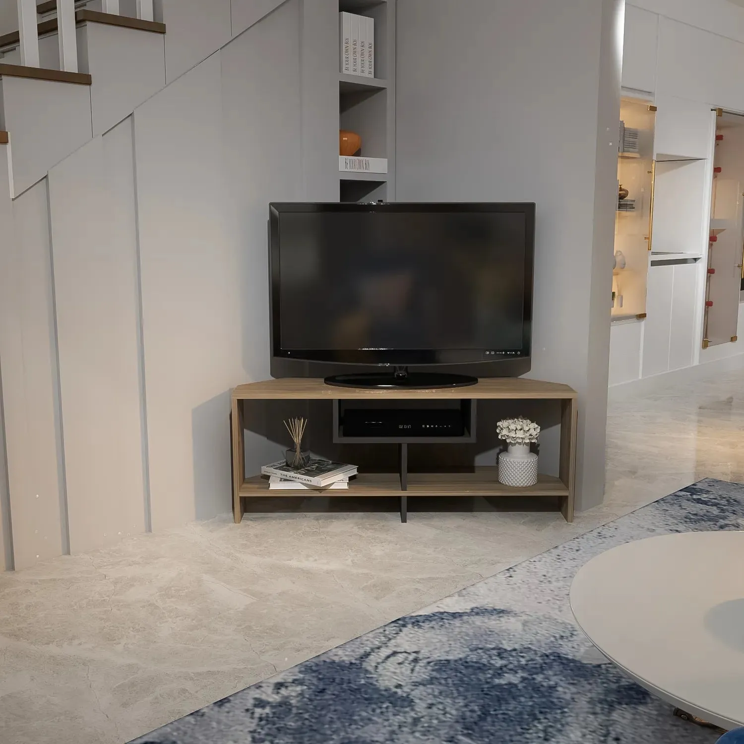 Maldiv 47" Wide Corner TV Stand | Media Console | for TVs up to 50" Decorotika