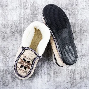 Mens Knitted Moccasin Slipper Black Stitch