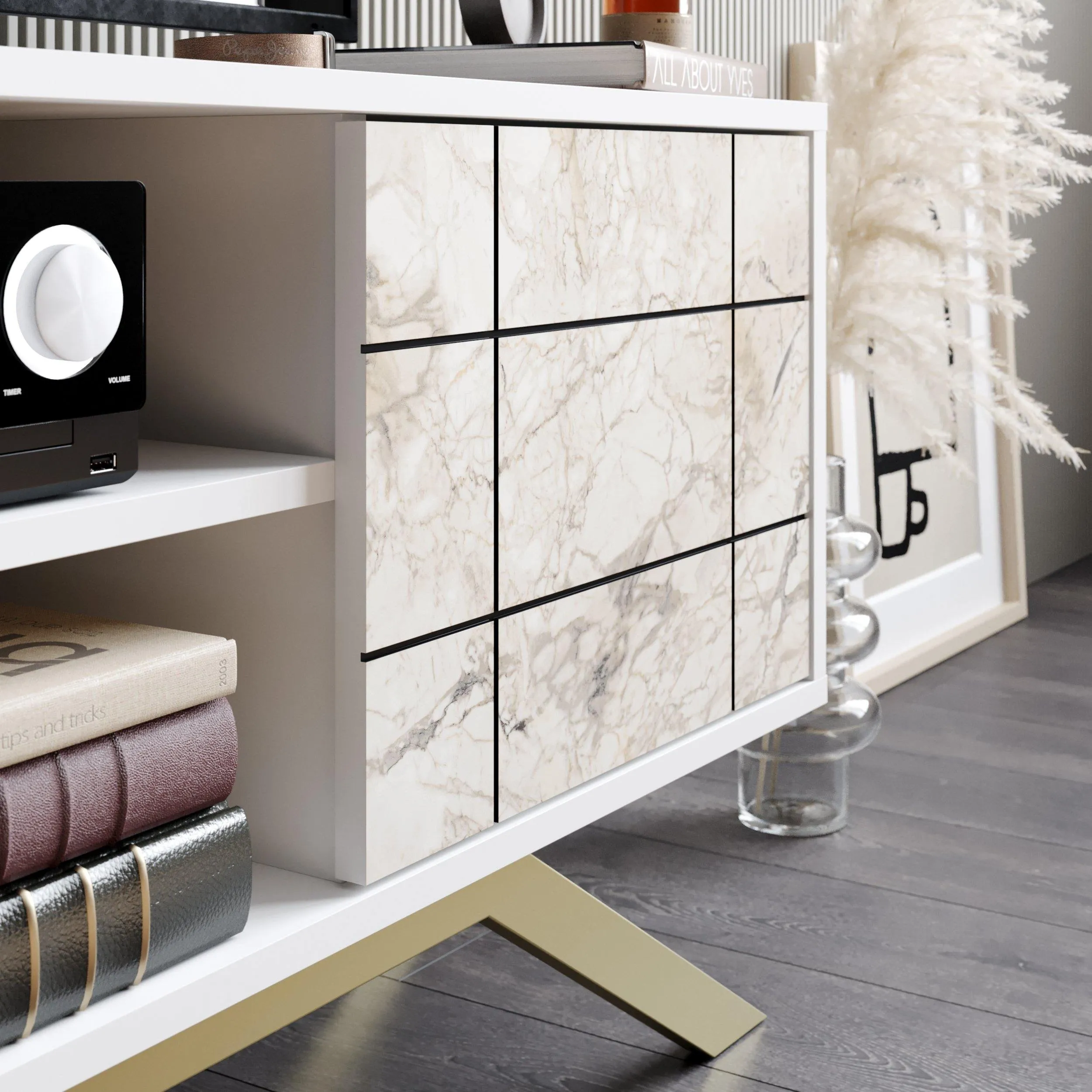 North 51" TV Stand and Media Console with A Cabinet and Shelves Decorotika