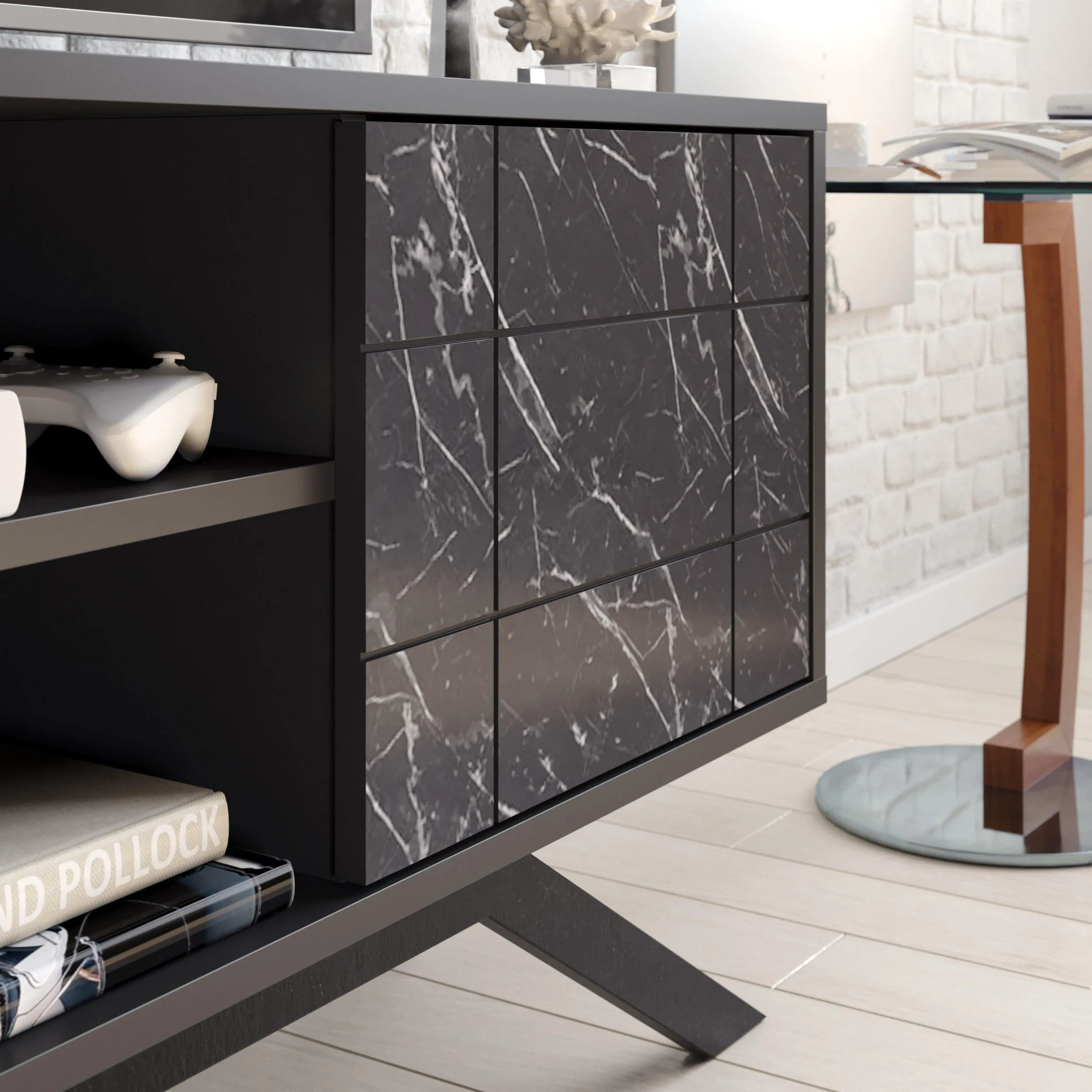 North 51" TV Stand and Media Console with A Cabinet and Shelves Decorotika