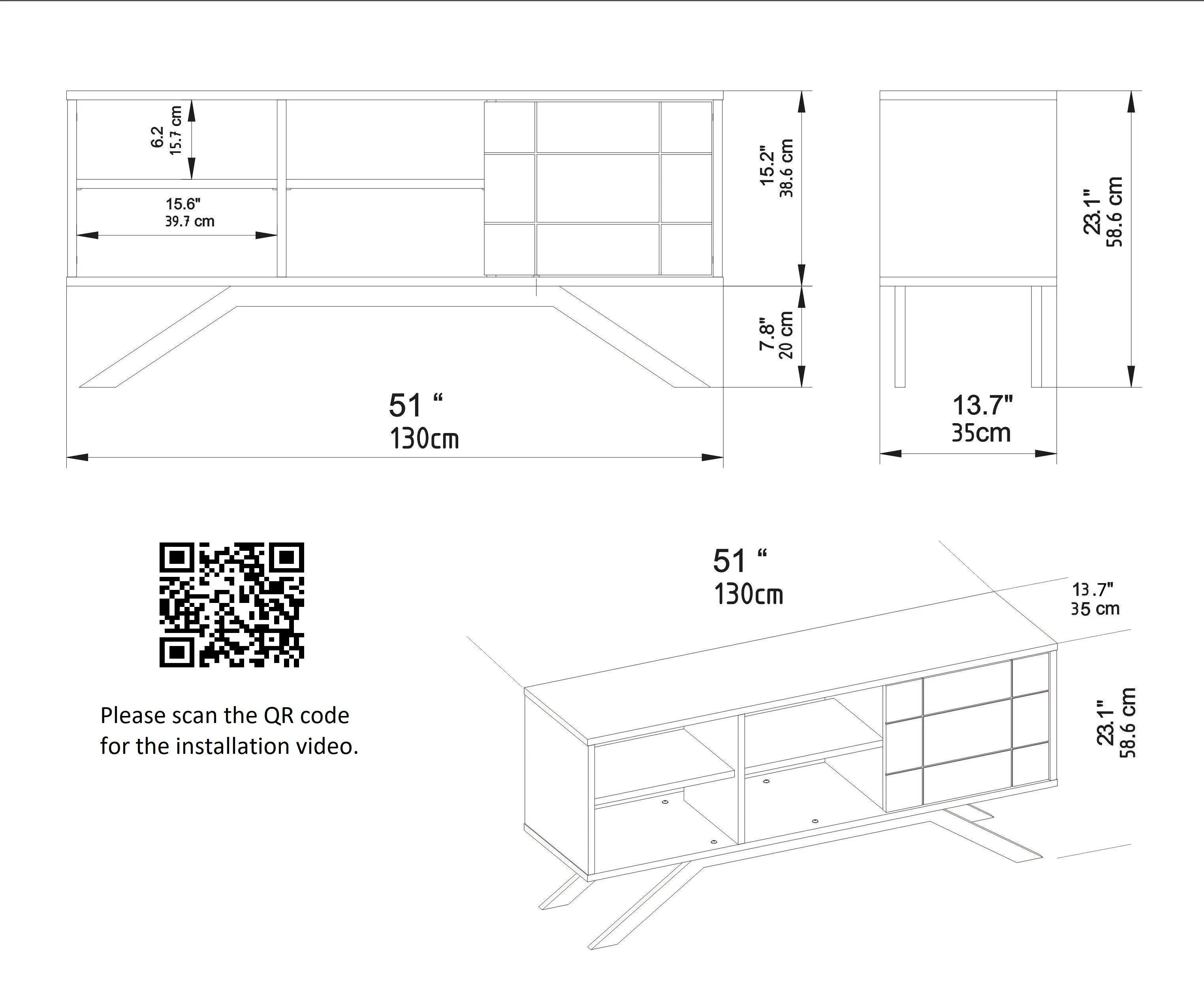 North 51" TV Stand and Media Console with A Cabinet and Shelves Decorotika