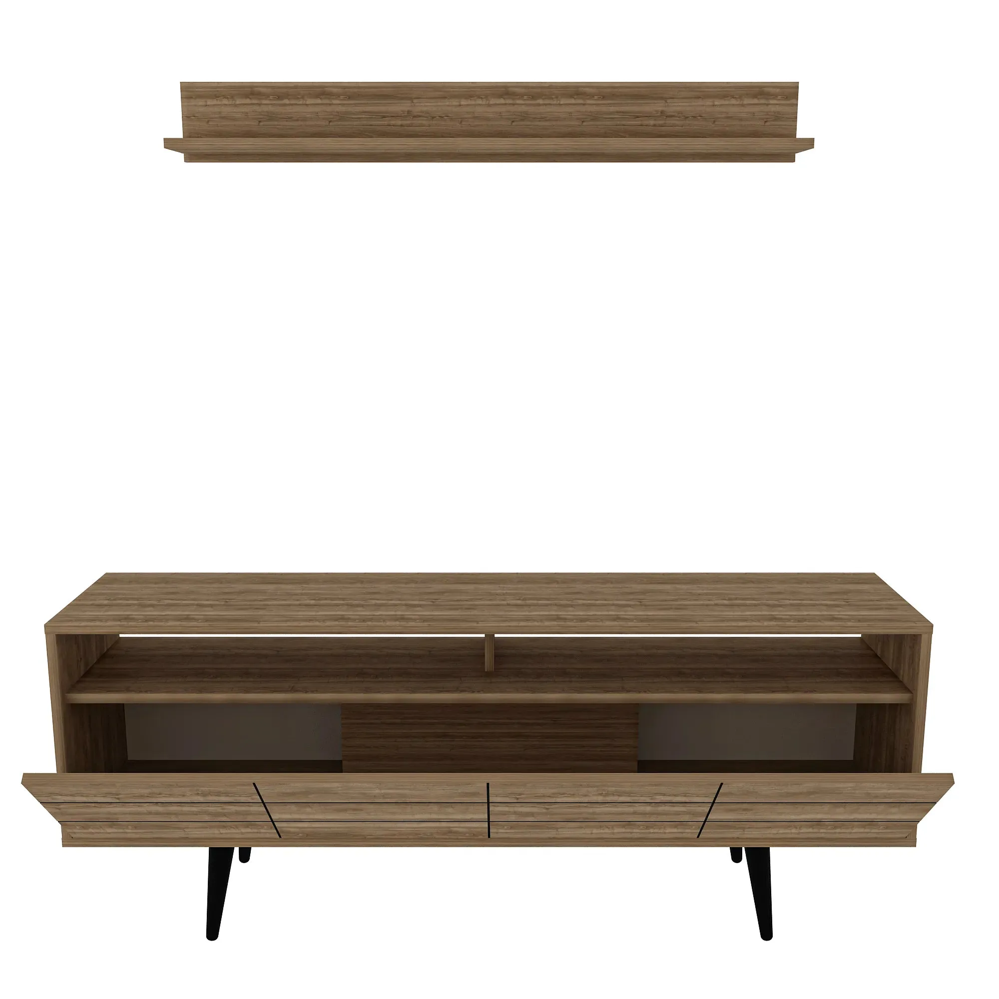 Ola 63 inch Wide TV Stand Media Console with Wall Shelf for TVs up to 72 inch Decorotika