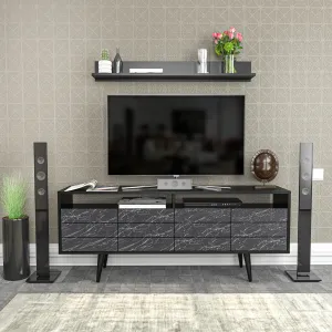 Ola 63 inch Wide TV Stand Media Console with Wall Shelf for TVs up to 72 inch Decorotika