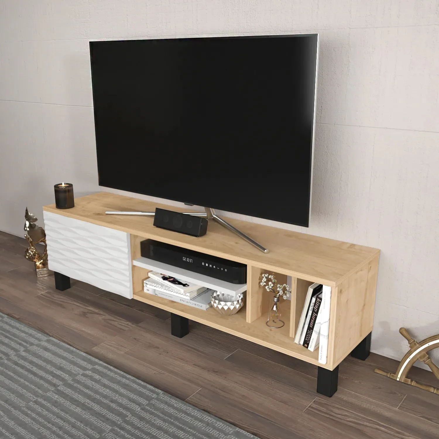 Olyo 55 inch Wide TV Stand Media Console for TVs up to 60 inch Decorotika