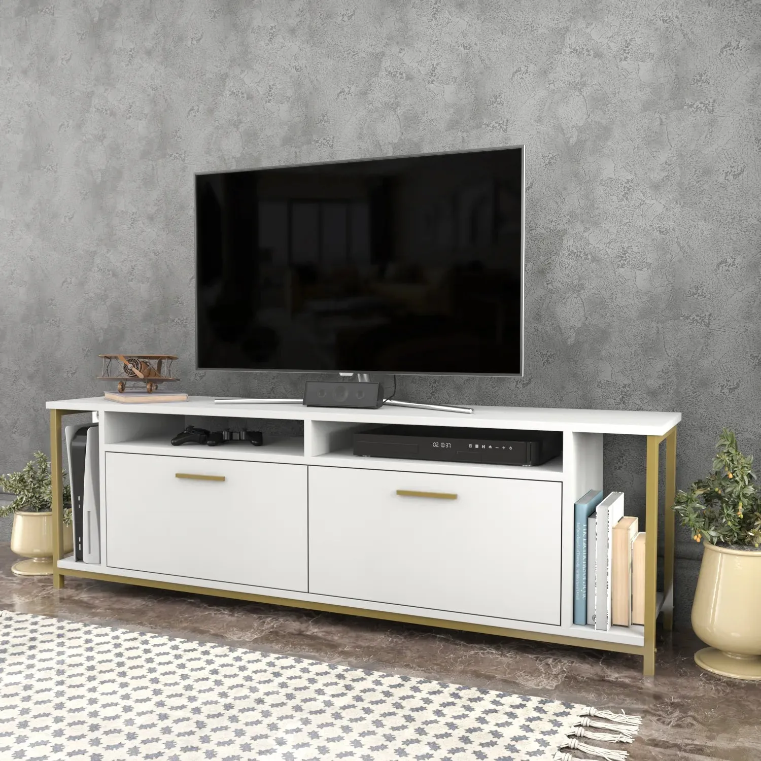 Omar 63" Wide TV Stand & Media Console for TVs up to 72" Decorotika