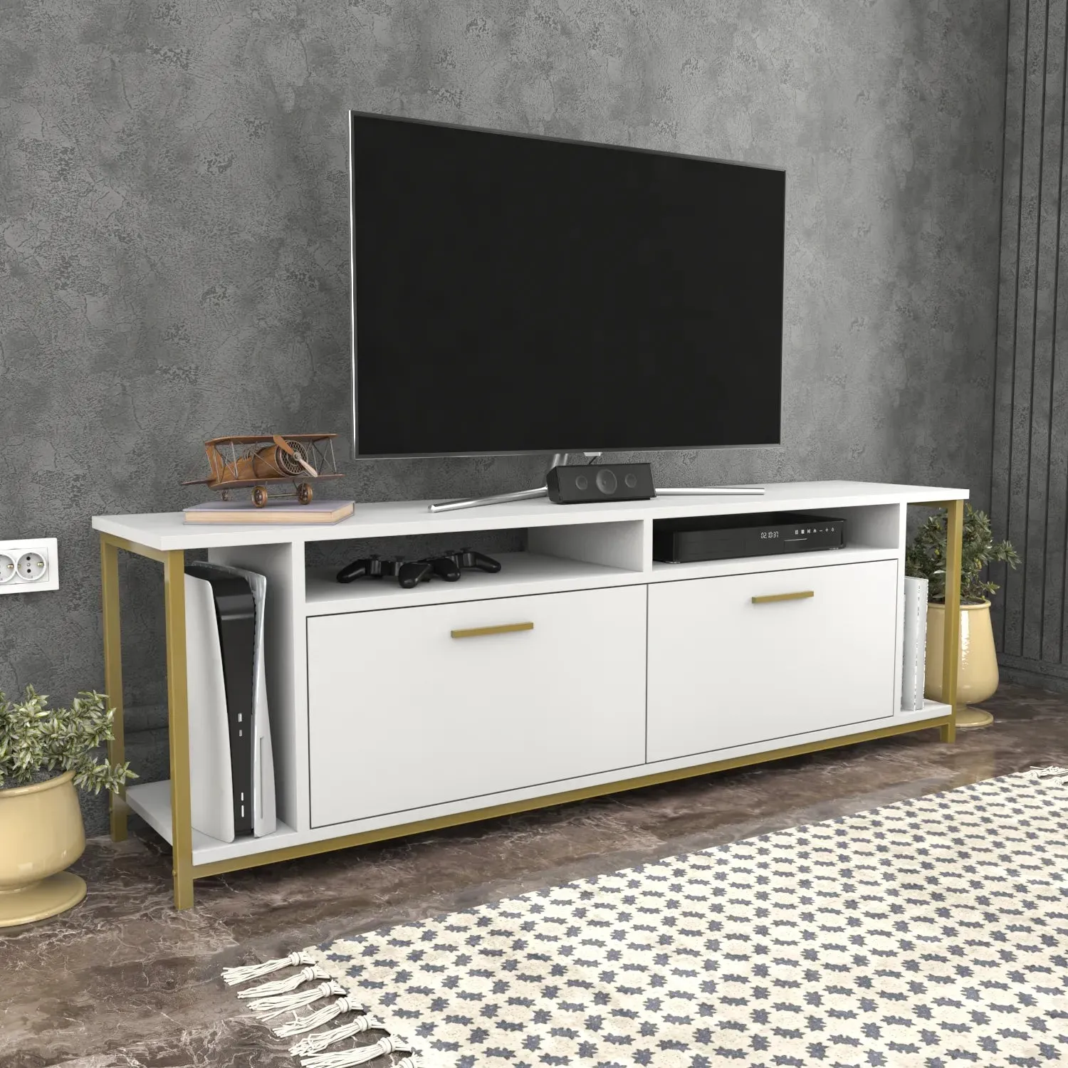 Omar 63" Wide TV Stand & Media Console for TVs up to 72" Decorotika