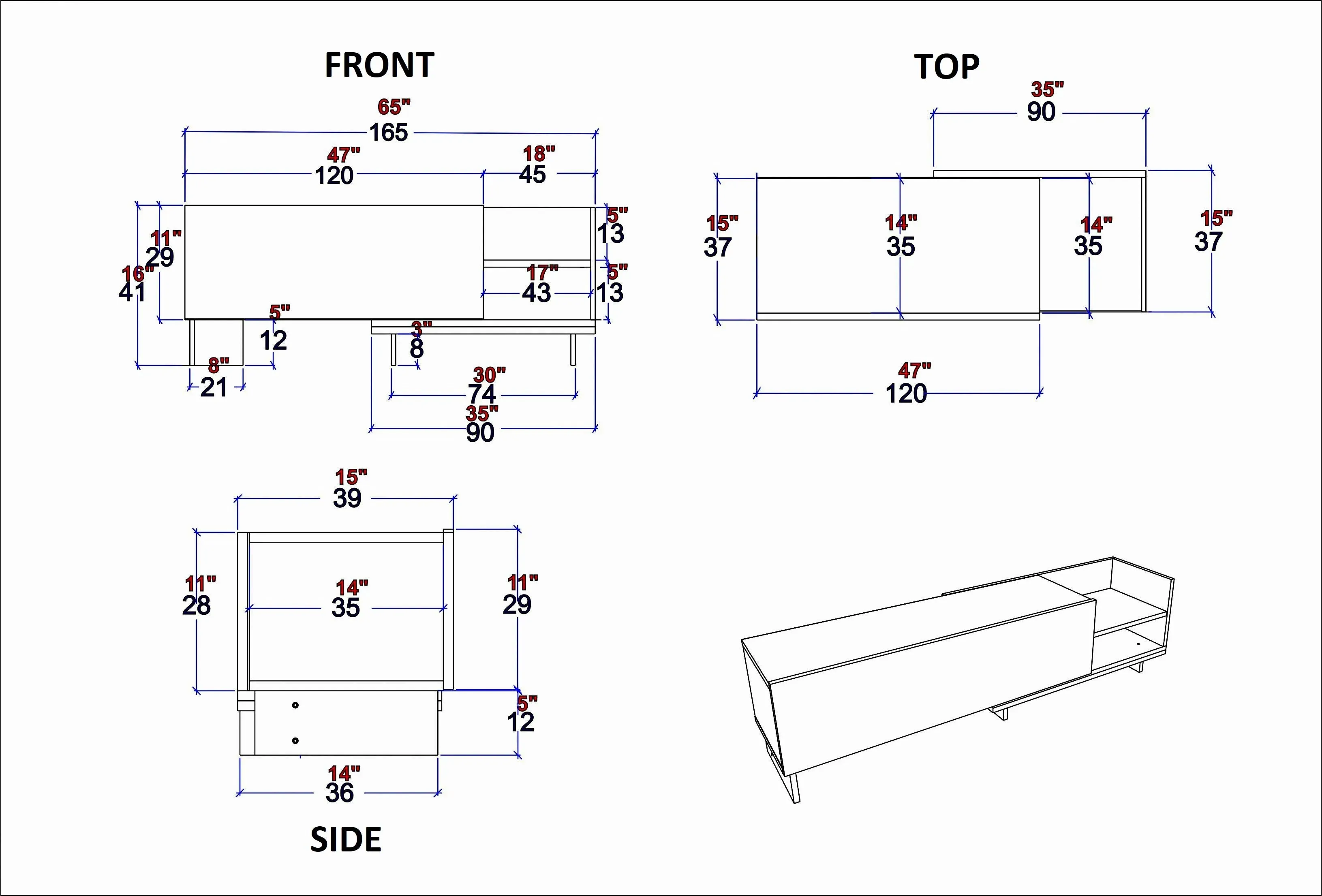 Parion 65" Wide TV Stand and Media Console for TVs up to 65" Decorotika