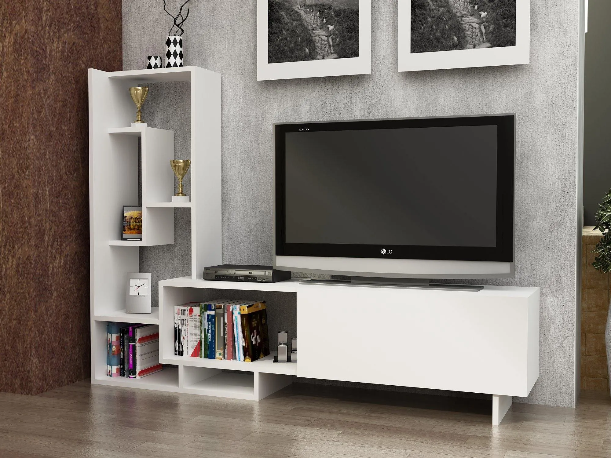 Pegai TV Stand & Entertainment Center for TVs up to 55" - White Decorotika