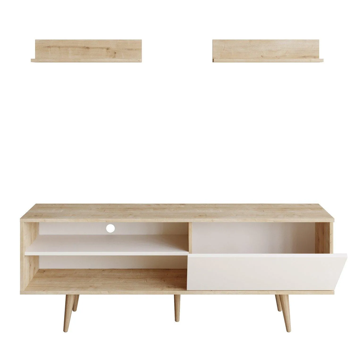Pi 63" Wide TV Stand and Entertainment Center with Wall Shelves for TVs up to 72" Decorotika