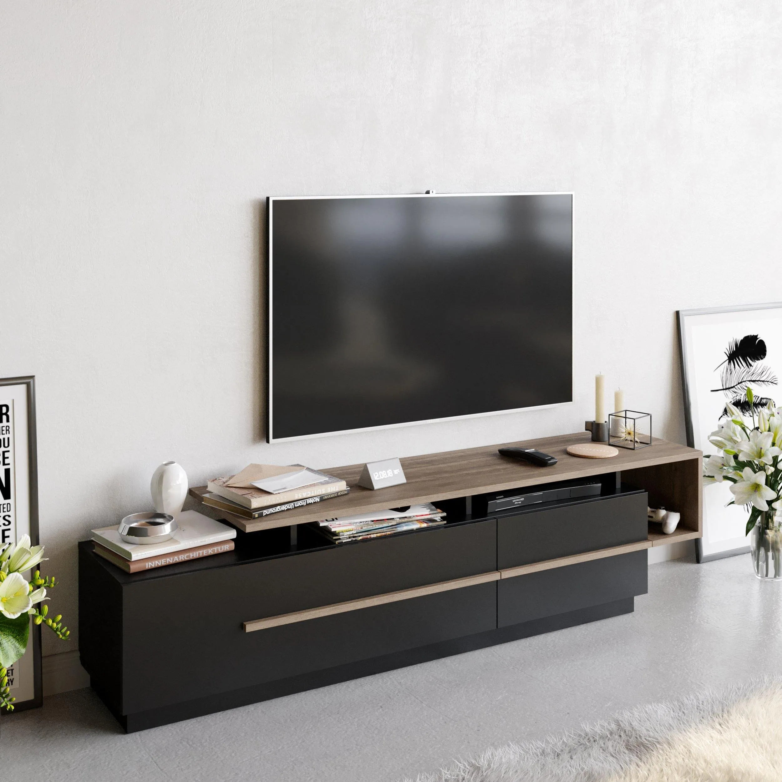Pia 71" TV Stand and Media Console with Cabinets and Shelves for TVs up to 80" Decorotika