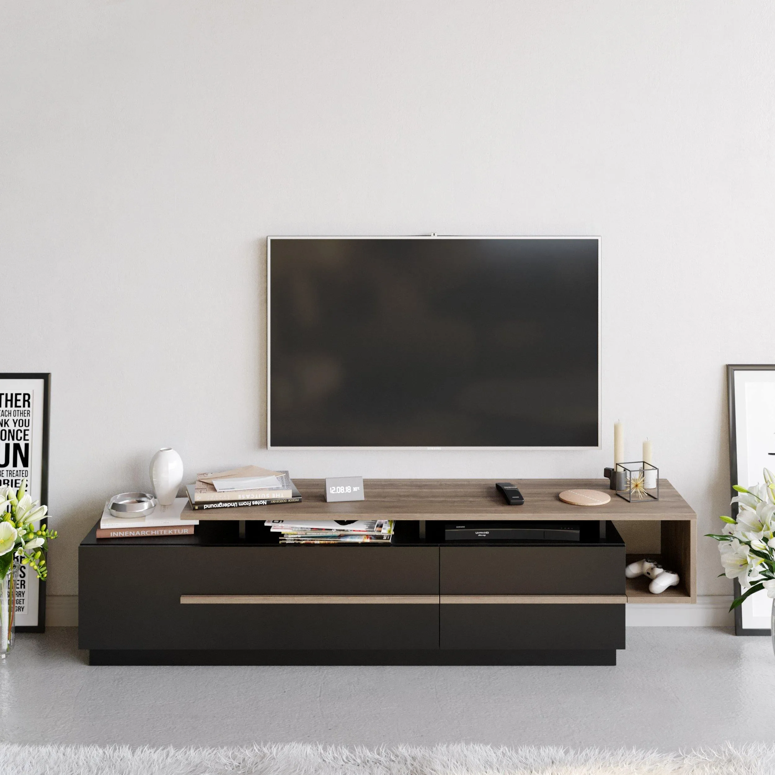Pia 71" TV Stand and Media Console with Cabinets and Shelves for TVs up to 80" Decorotika