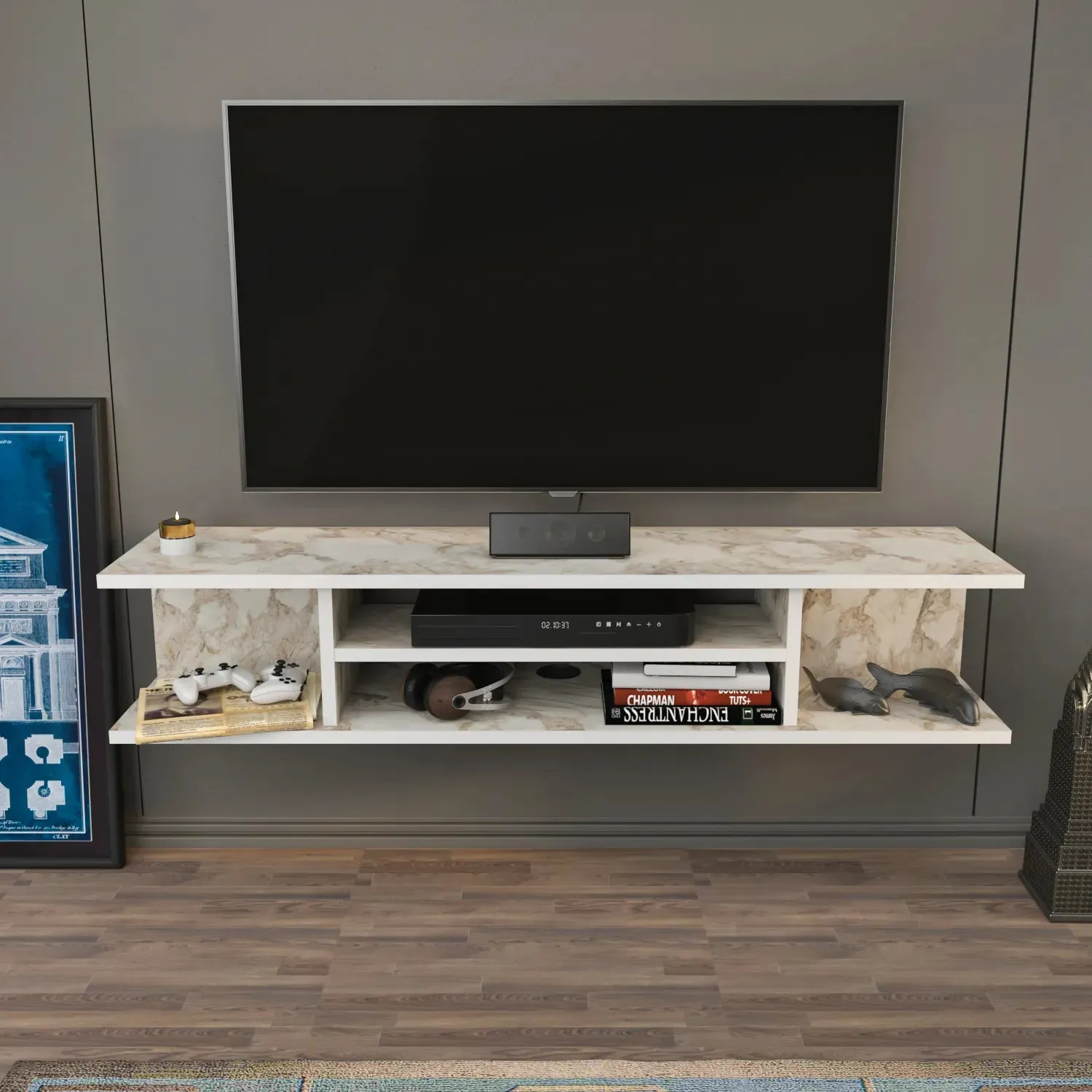 Pivot Floating, Wall Mounted TV Stand and Media Console for TVs up to 55'' Decorotika
