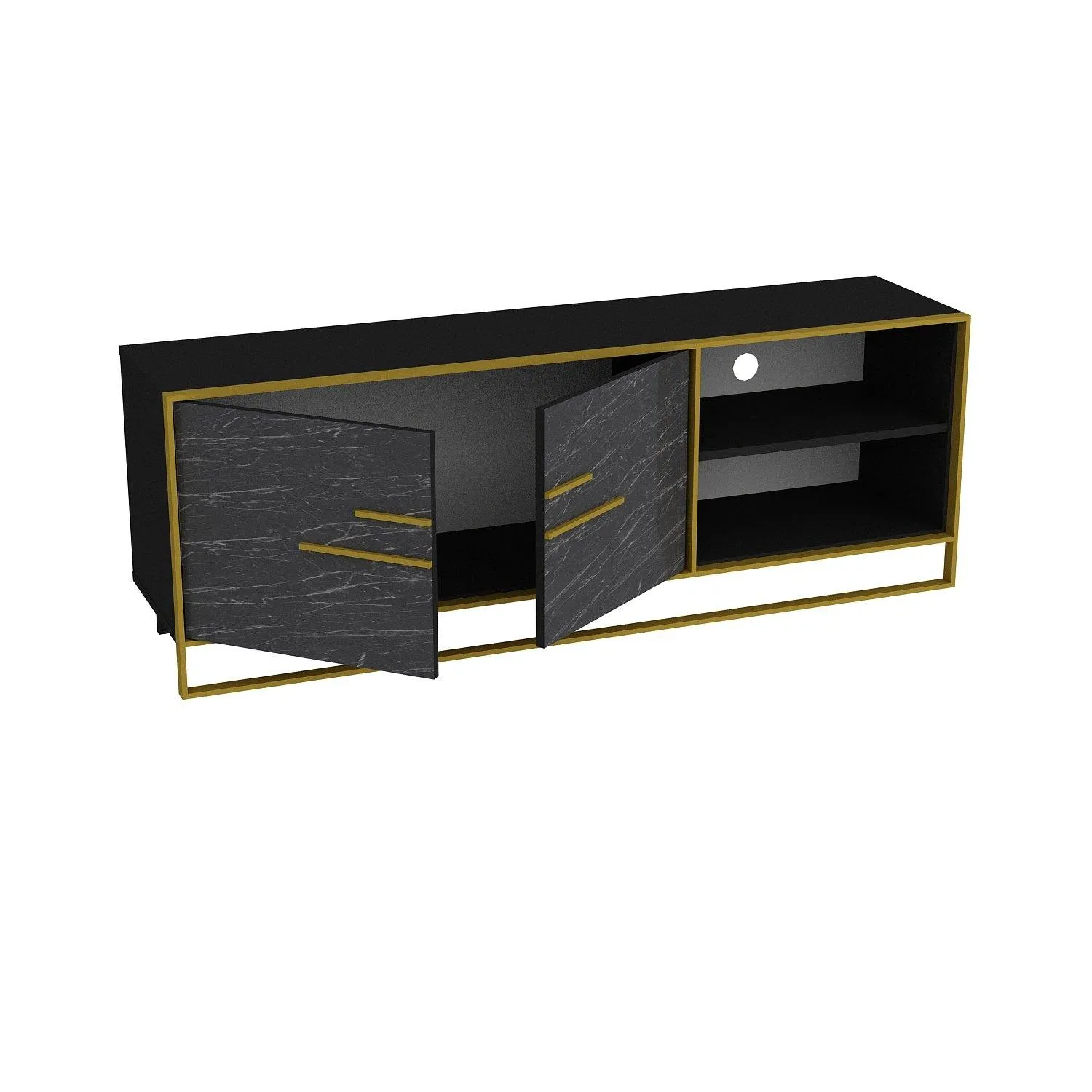 Polka 63" Wide Metal Wood TV Stand & Media Console for TVs up to 73" Decorotika