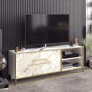 Polka 63" Wide Metal Wood TV Stand & Media Console for TVs up to 73" Decorotika