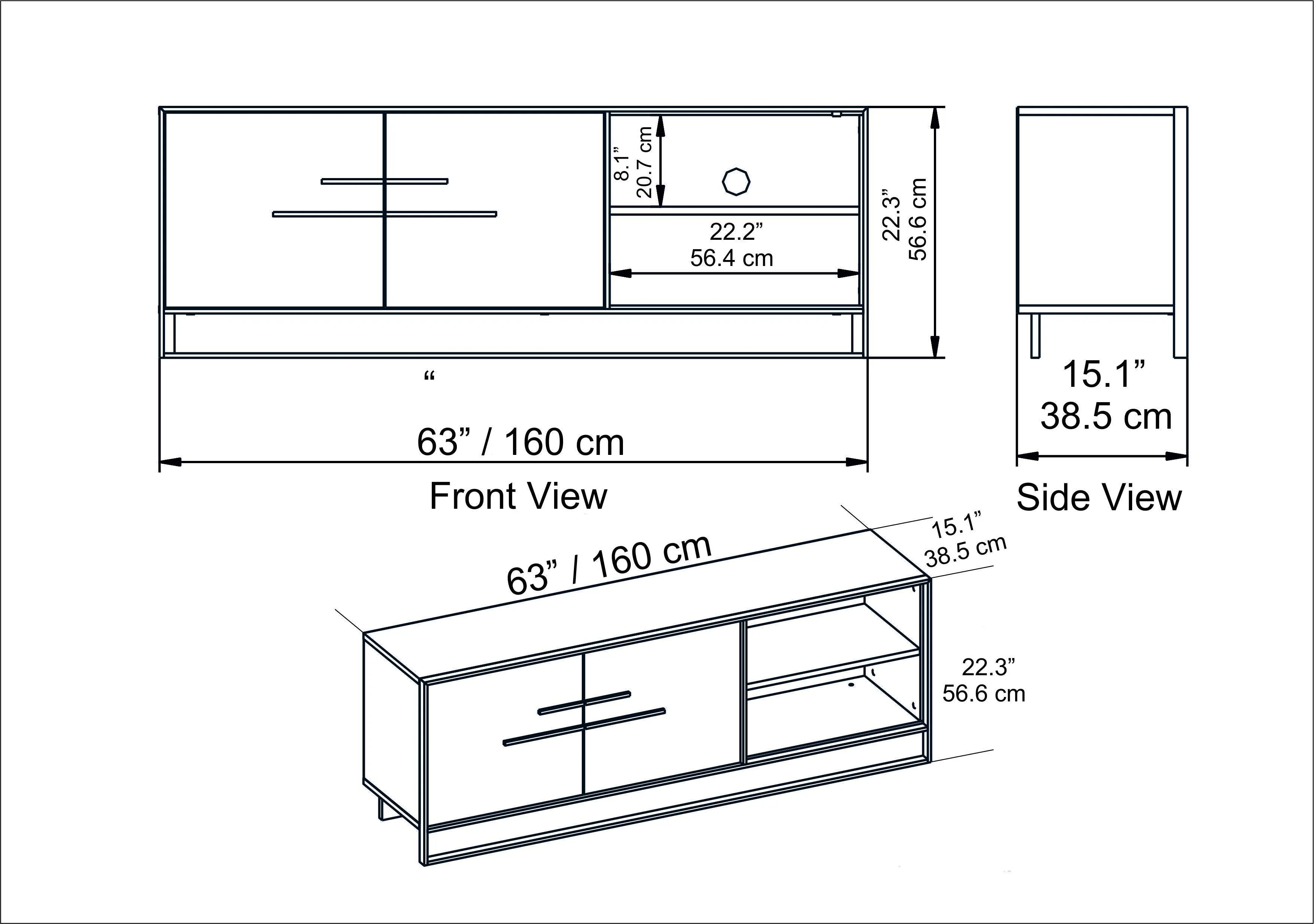 Polka 63" Wide Metal Wood TV Stand & Media Console for TVs up to 73" Decorotika