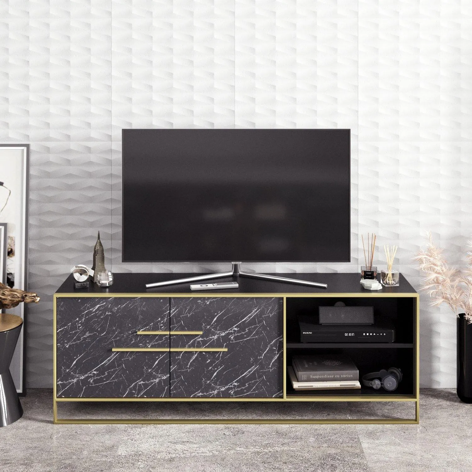 Polka 63" Wide Metal Wood TV Stand & Media Console for TVs up to 73" Decorotika
